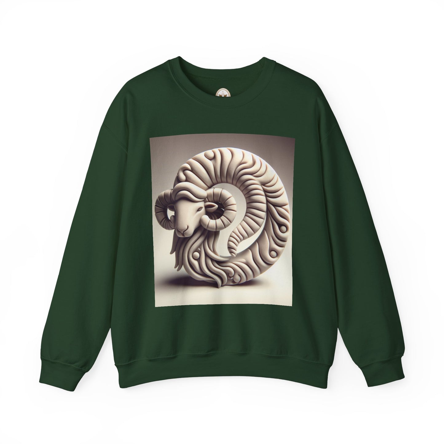 Unisex Heavy Blend™ Crewneck Sweatshirt, Round Statue, Aries Zodiac Design