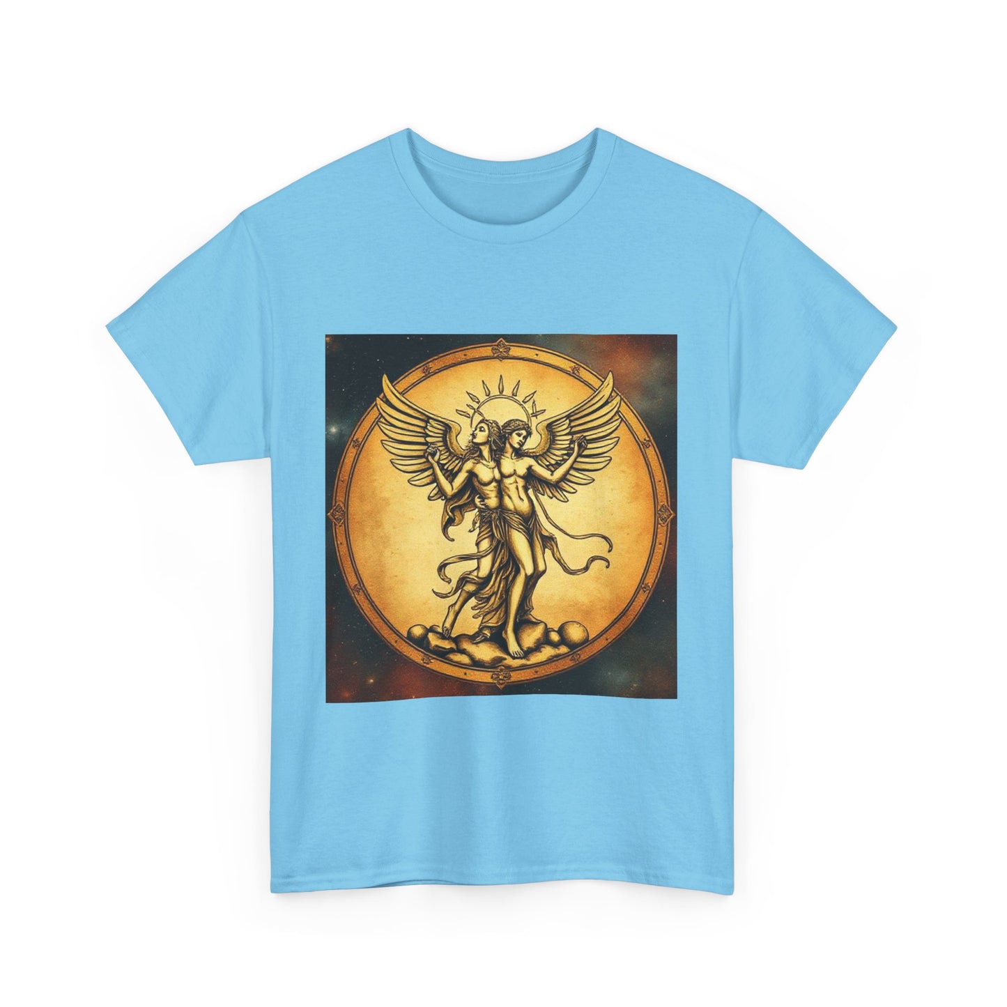 Unisex Heavy Cotton T-Shirt, Angel Twin, Gemini Zodiac Design