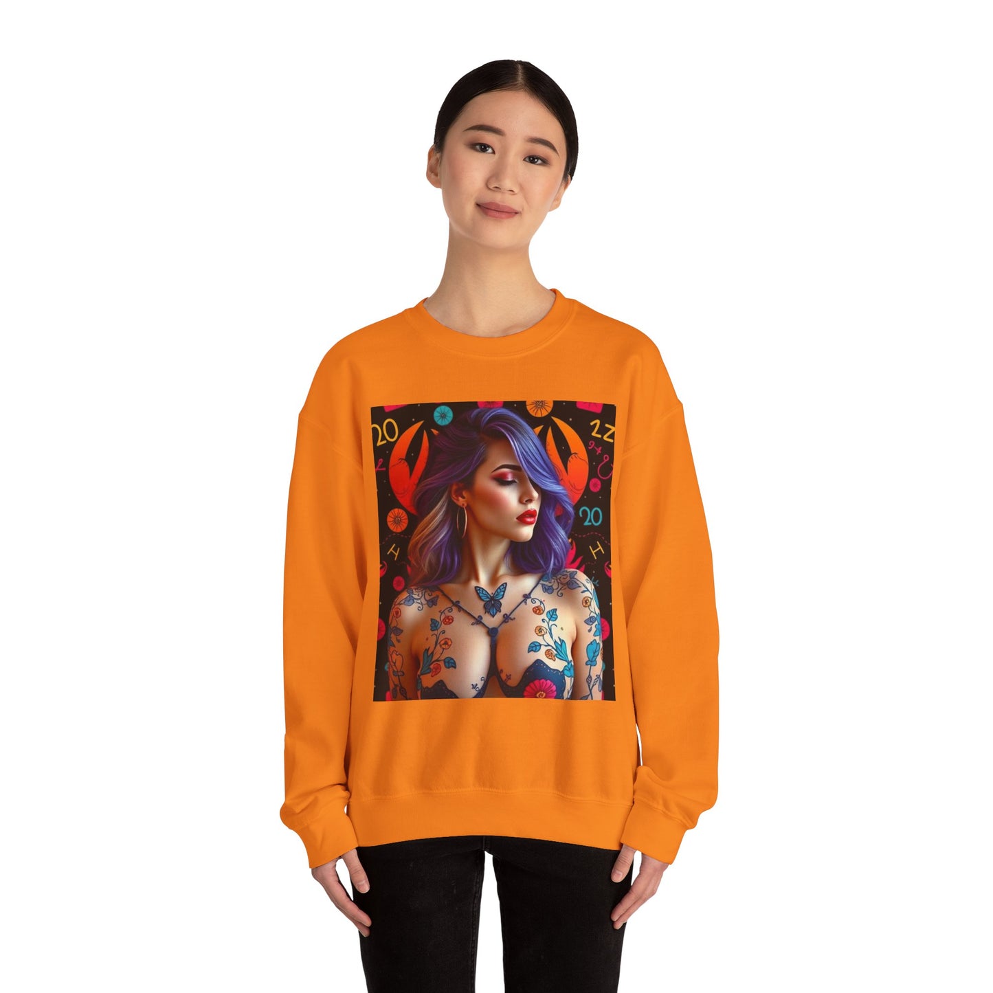 Unisex Heavy Blend™ Crewneck Sweatshirt, Cancer, Zodiac v3, Sexy Pattern