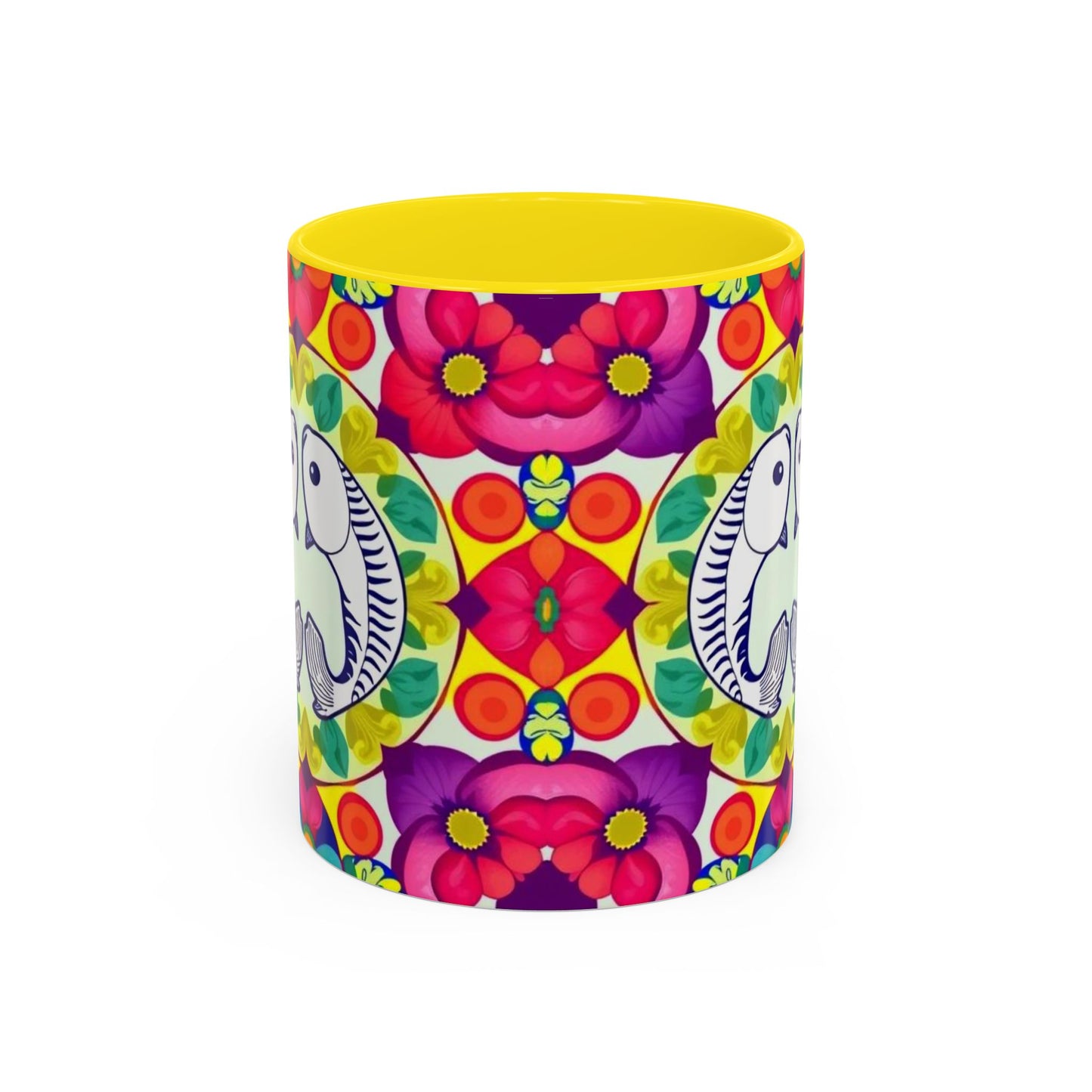 Accent Coffee Mug, Pisces, Zodiac v4, Flower Pattern, (11, 15oz)