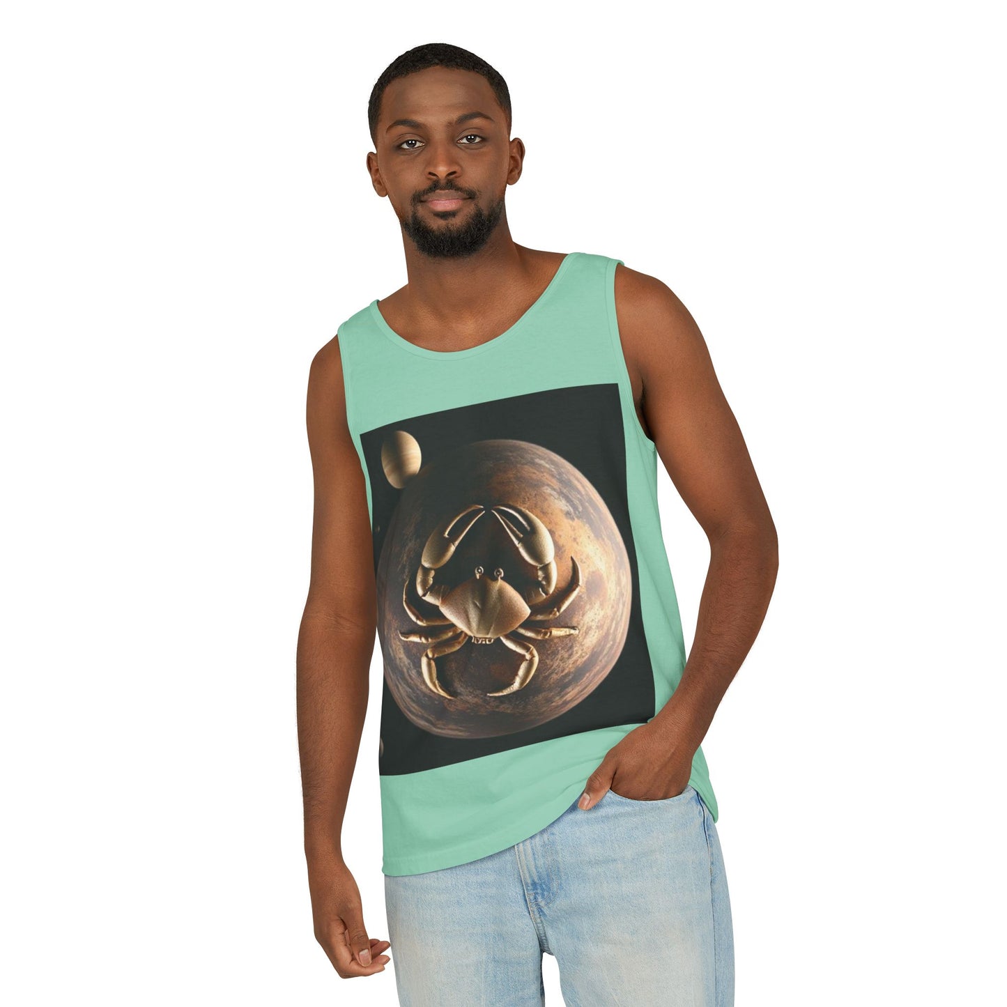 Unisex Garment-Dyed, Tank Top, Cancer Design, Planet Crab v1, 100% US cotton