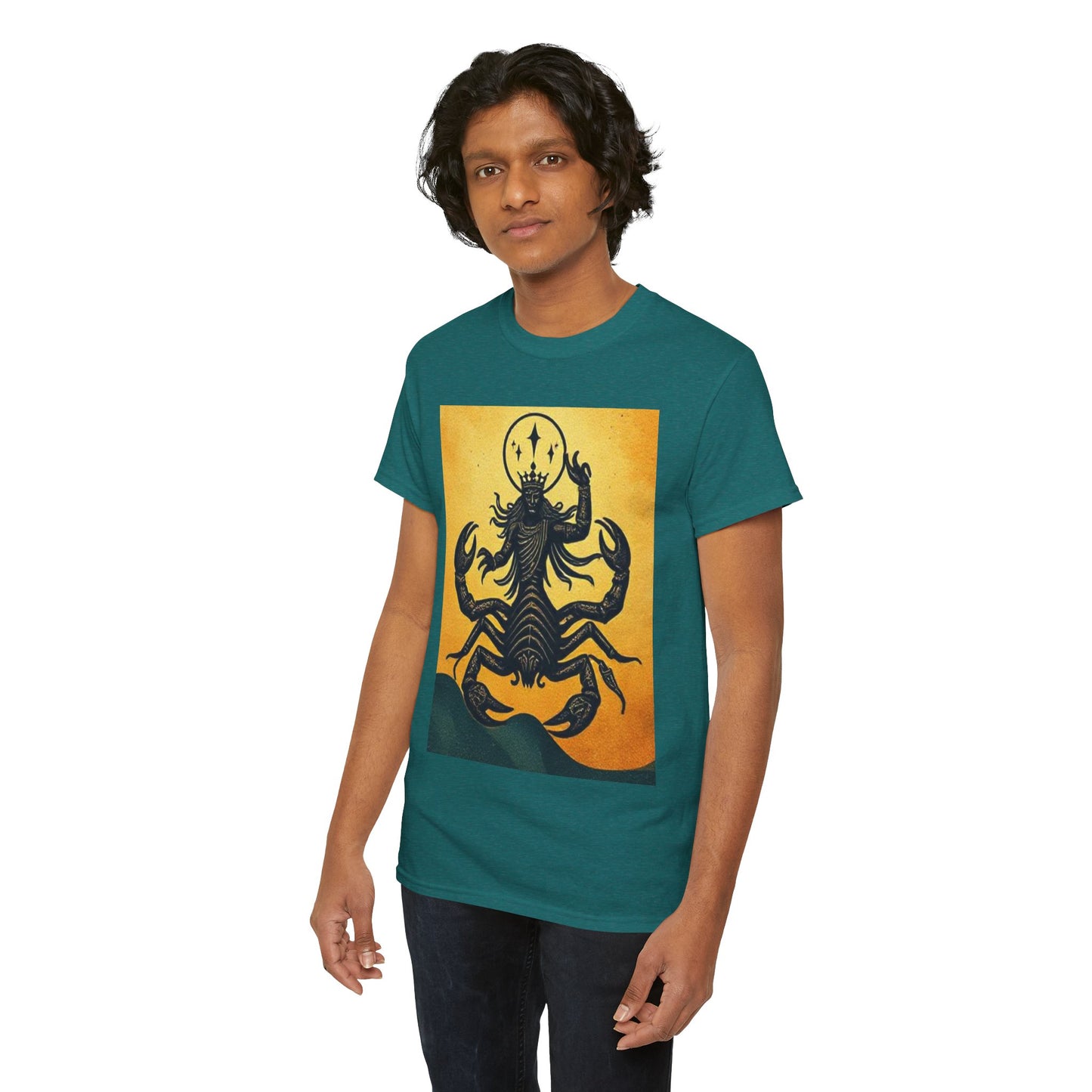 Unisex Heavy Cotton T-Shirt, Scorpion King, Print Art v1, Scorpio Zodiac Design