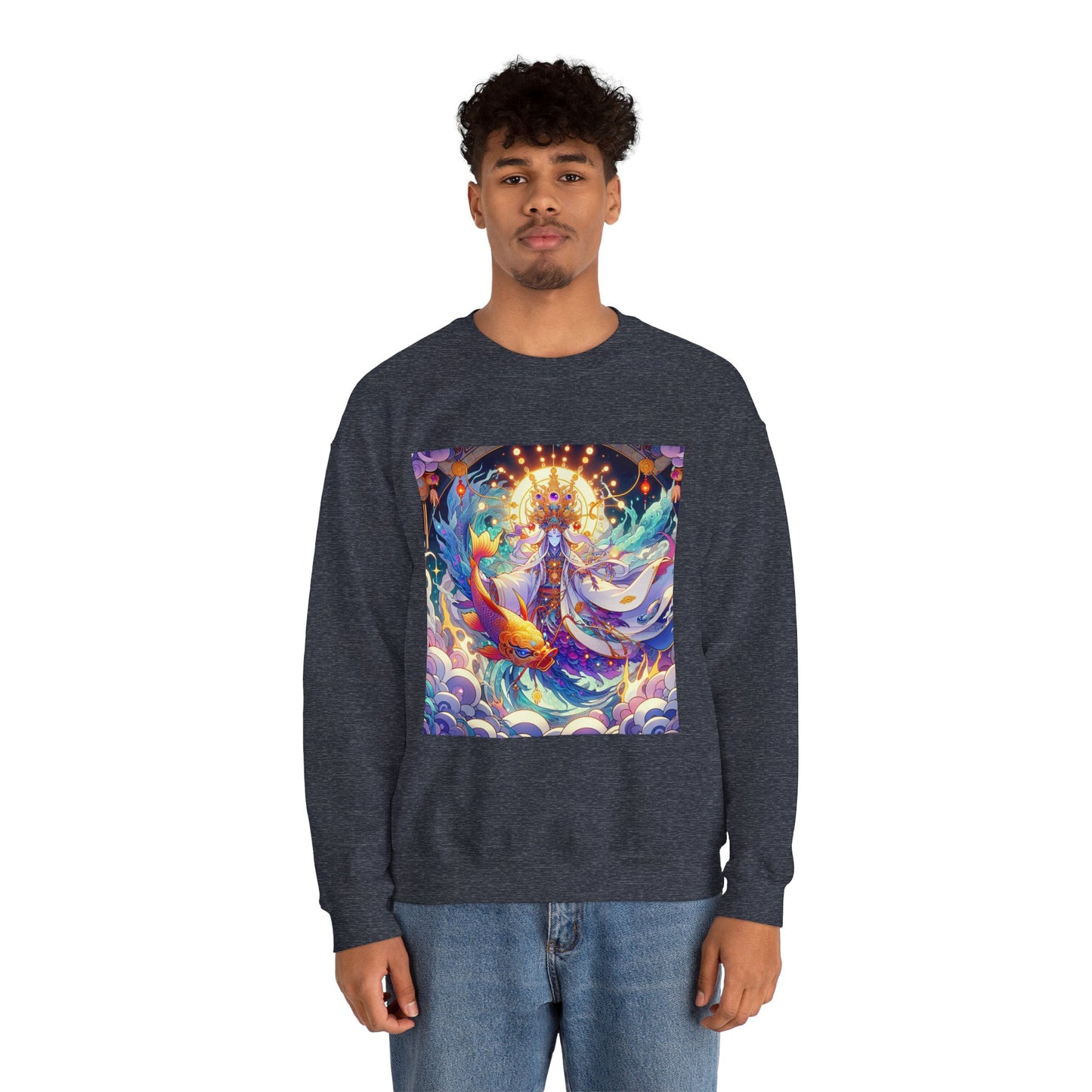 Unisex Heavy Blend™ Crewneck Sweatshirt, Anime Pisces King, Zodiac Design