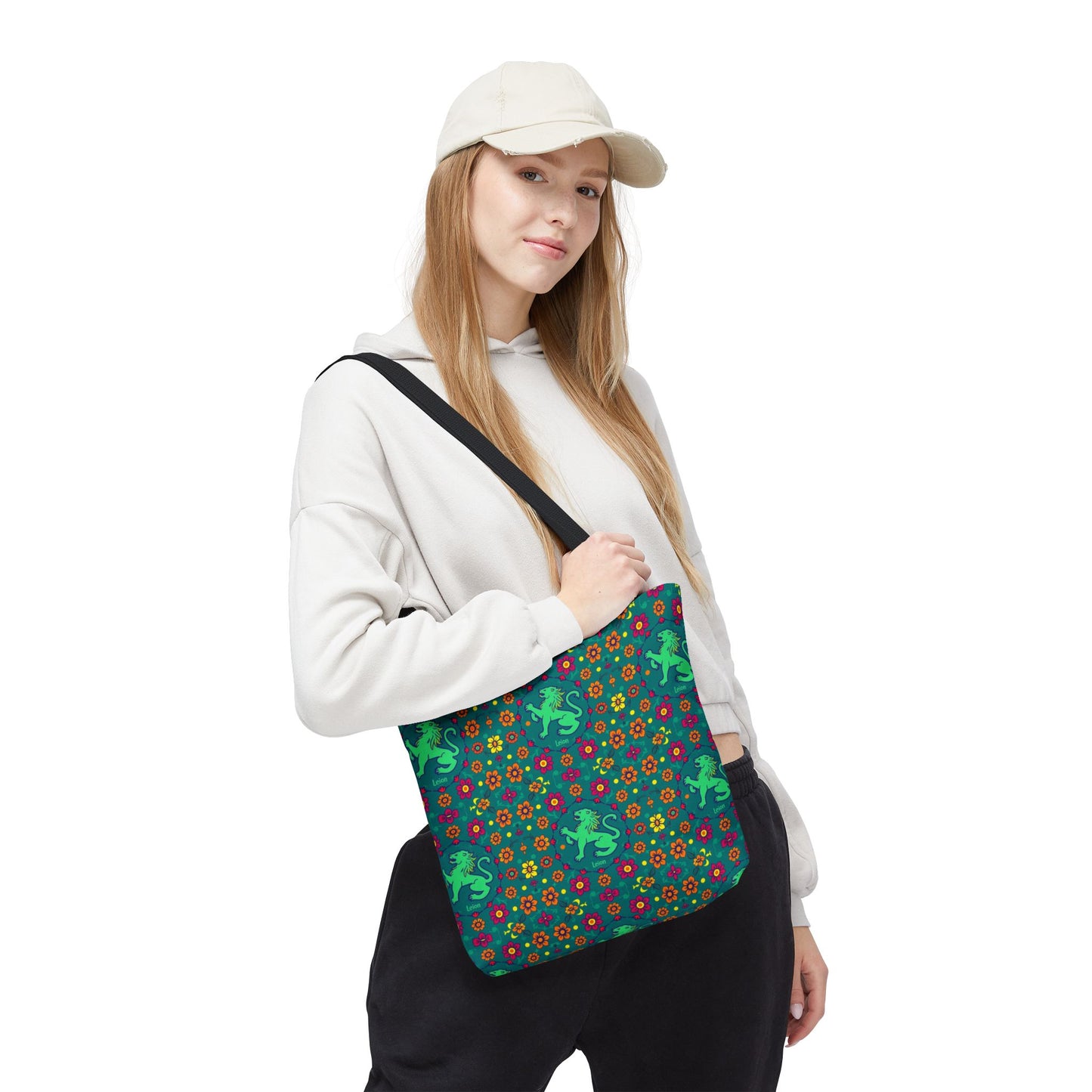 Tote Bag (AOP), Leo, Zodiac v1, Flower Pattern