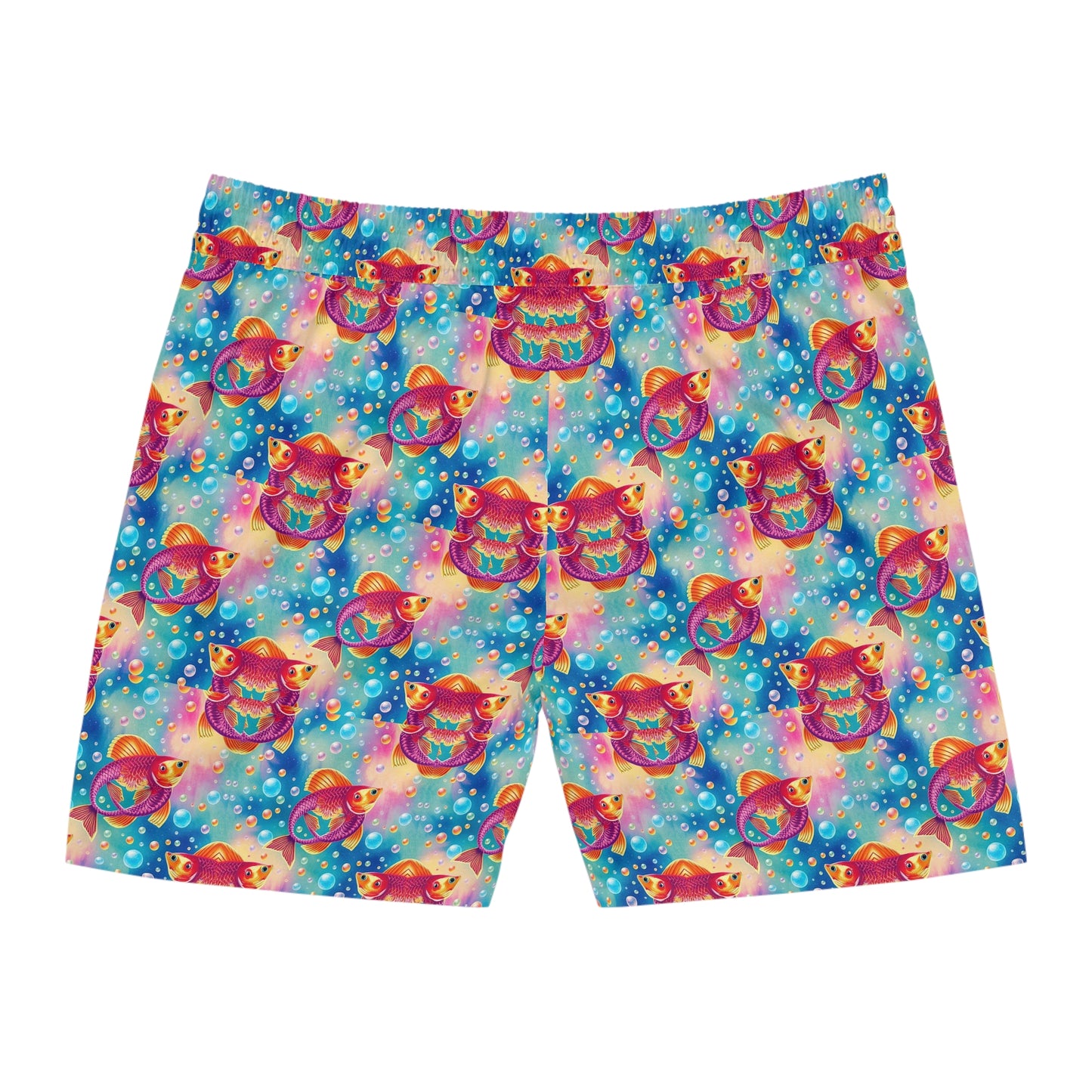 Men's Mid-Length Swim Shorts, (AOP), Pisces, Zodiac v3, Bubble Pattern