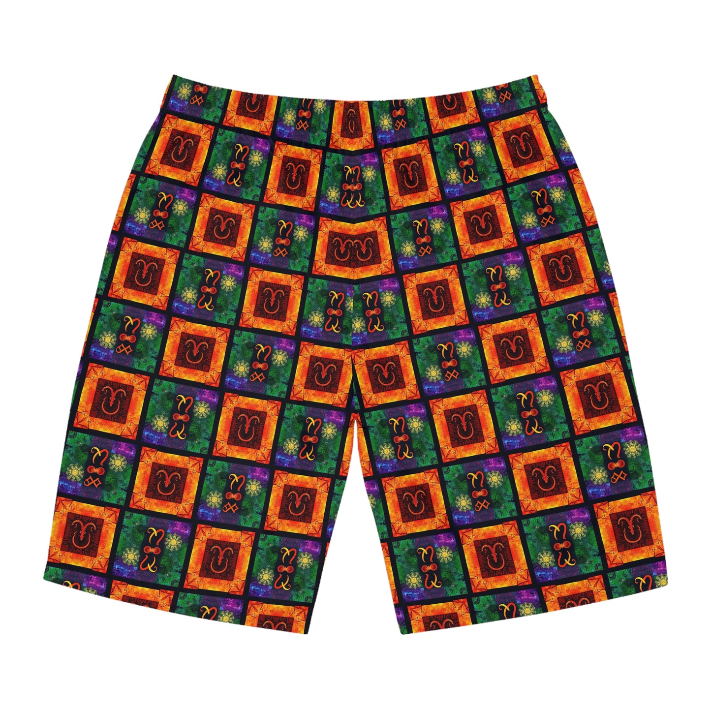 Men's Board Shorts, (AOP), Capricorn, Zodiac v2, Shape Pattern