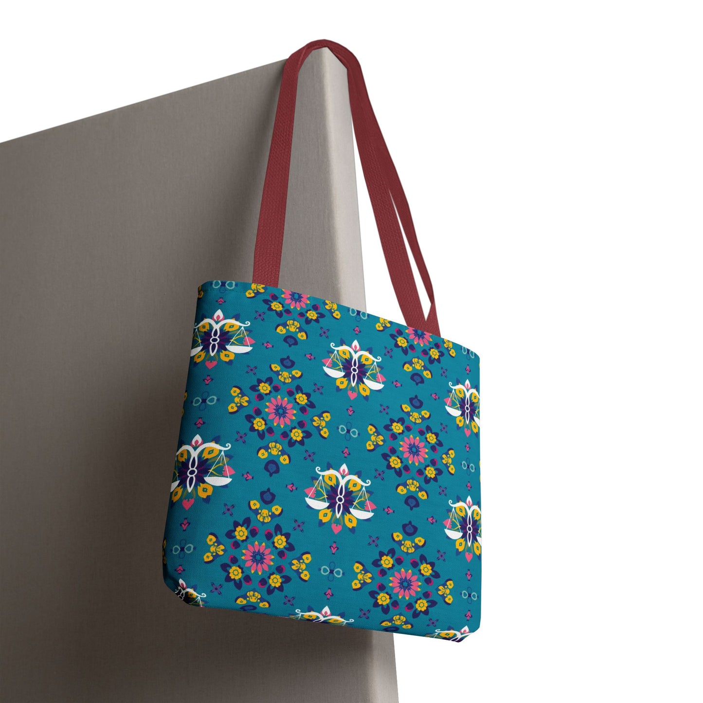 Tote Bag (AOP), Libra, Zodiac v1, Flower Pattern