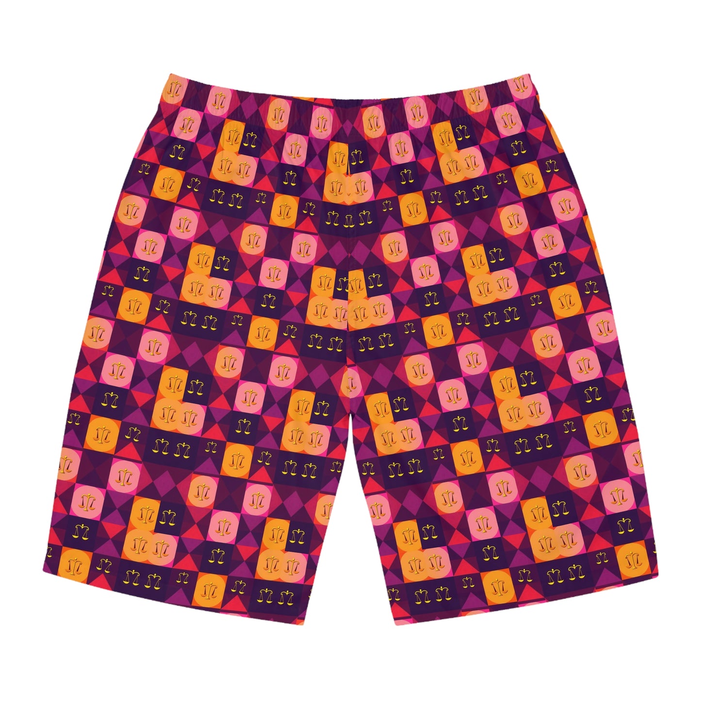Men's Board Shorts, (AOP), Libra, Zodiac v1, Shape Pattern