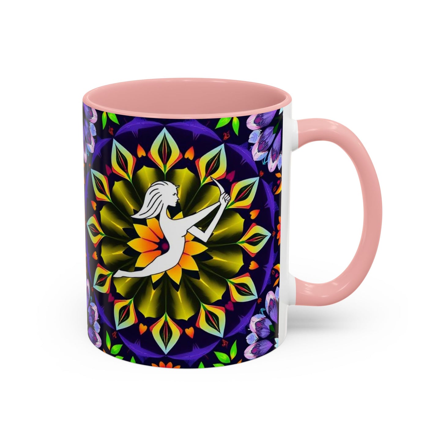 Accent Coffee Mug, Sagittarius, Zodiac v1. Flower Pattern, (11, 15oz)