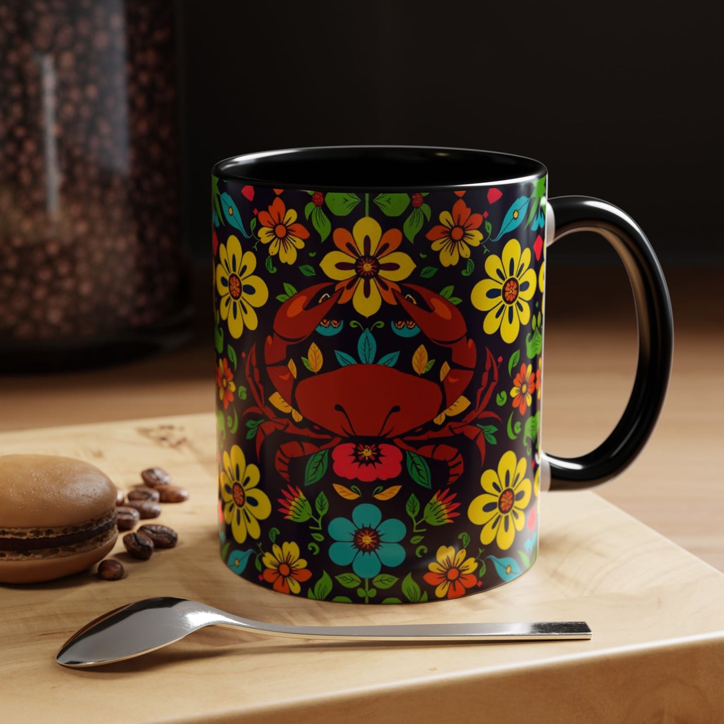 Accent Coffee Mug, Cancer, Zodiac v2, Flower Pattern, (11, 15oz)