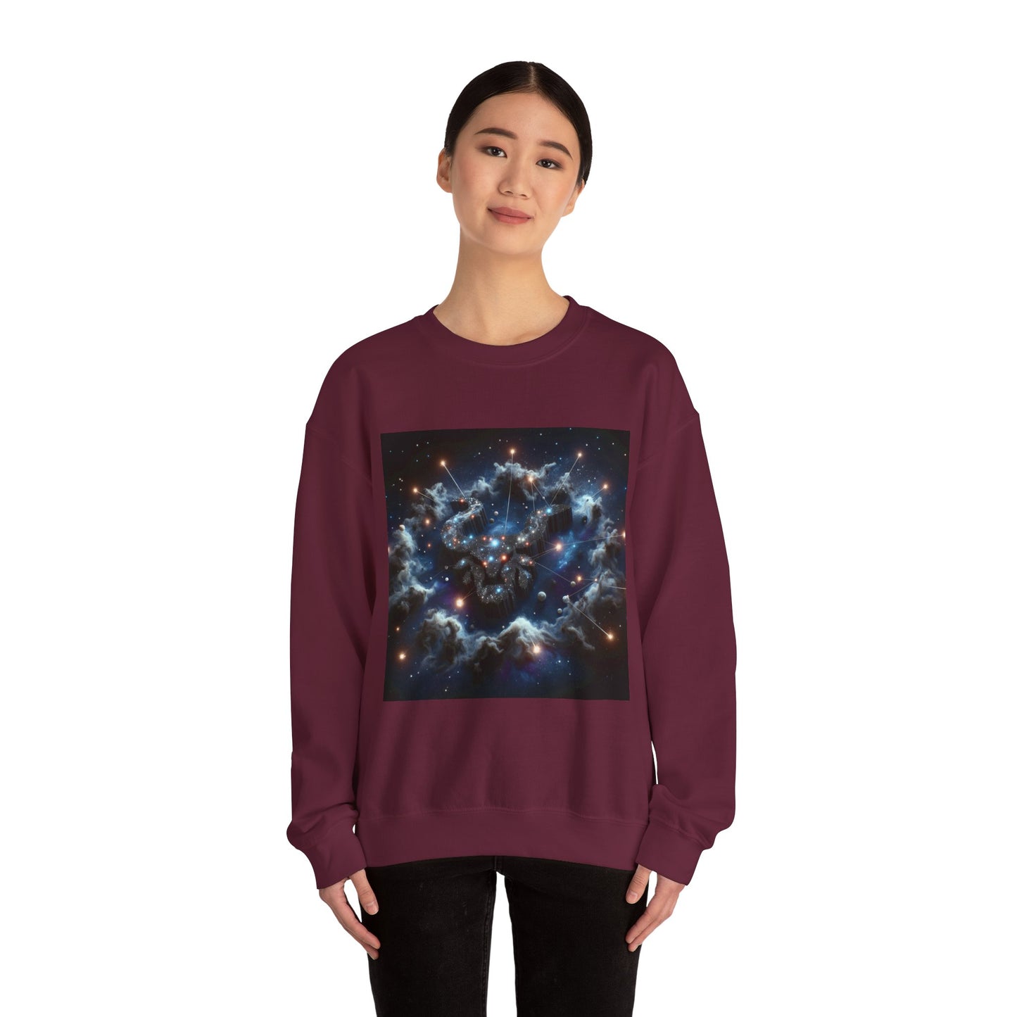Unisex Heavy Blend™ Crewneck Sweatshirt, Space Bullhead, Taurus Zodiac Design