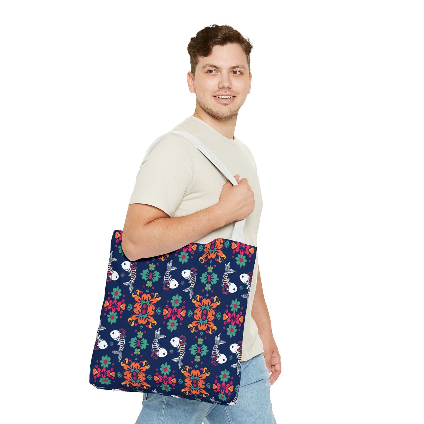 Tote Bag (AOP), Pisces, Zodiac, Flower Pattern
