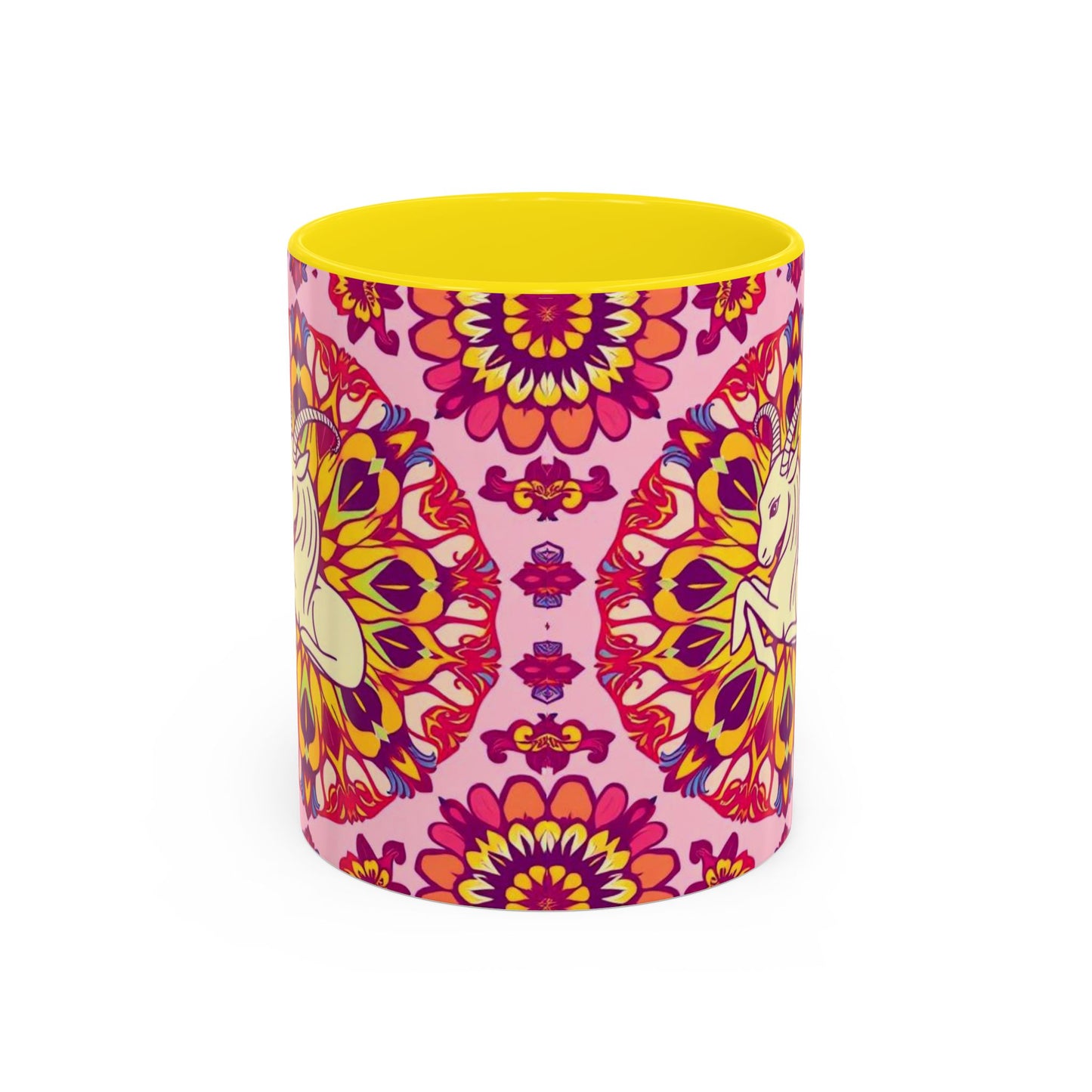 Accent Coffee Mug, Capricorn, Zodiac v3, Flower Pattern, (11, 15oz)