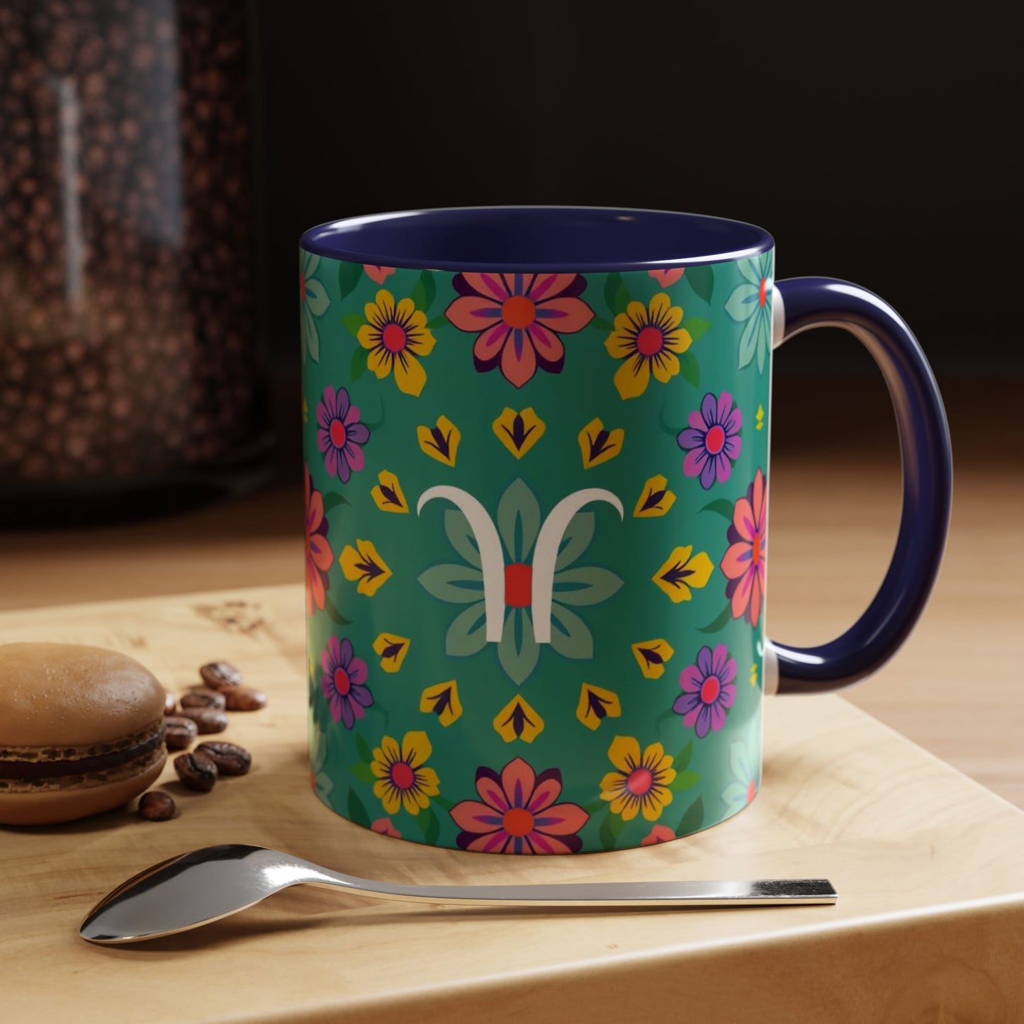 Accent Coffee Mug, Aquarius, Zodiac v3, Flower Pattern, (11, 15oz)