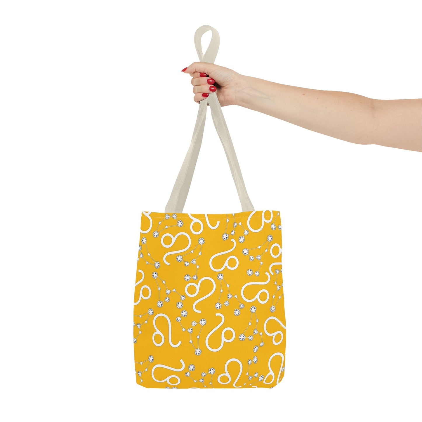 Tote Bag, Leo Zodiac Sign, AOP, (Yellow, White)