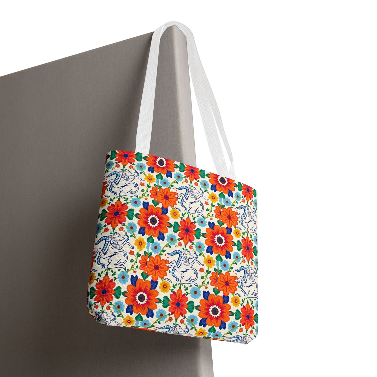 Tote Bag, (AOP), Virgo, Zodiac v1, Flower Pattern