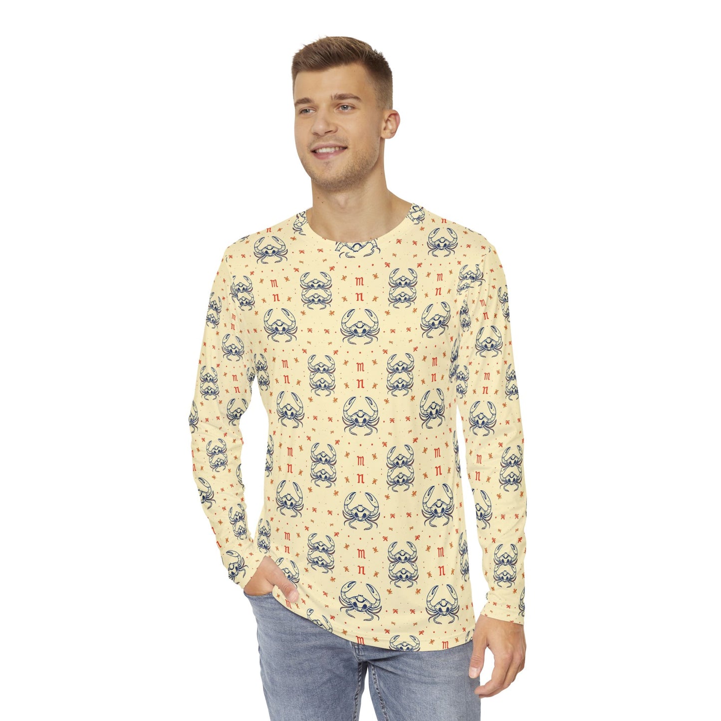 Men's Long Sleeve Shirt, (AOP), Cancer, Zodiac, Pattern