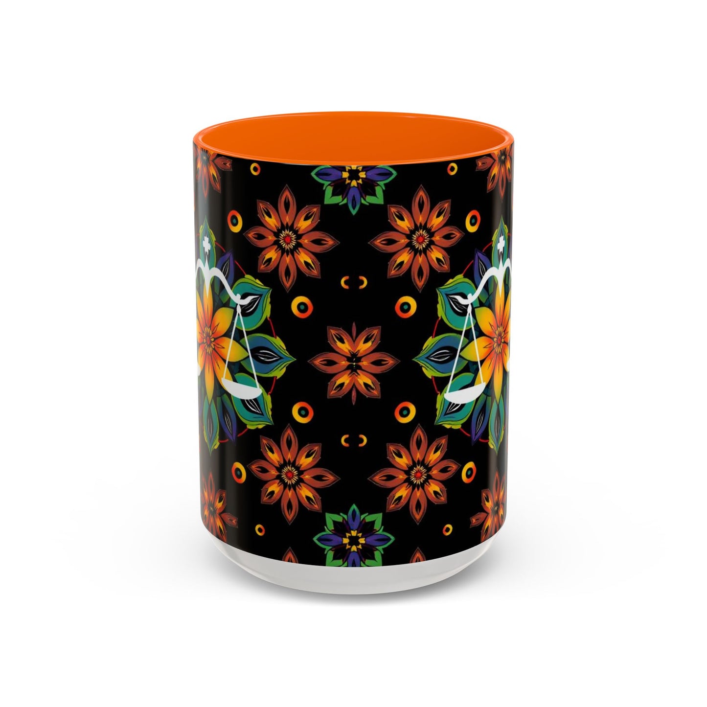 Accent Coffee Mug, Libra, Zodiac v4, Flower Pattern, (11, 15oz)