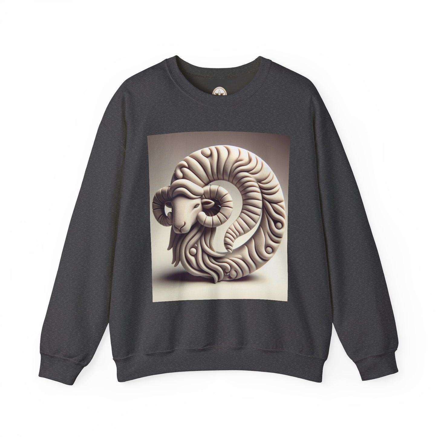 Unisex Heavy Blend™ Crewneck Sweatshirt, Round Statue, Aries Zodiac Design