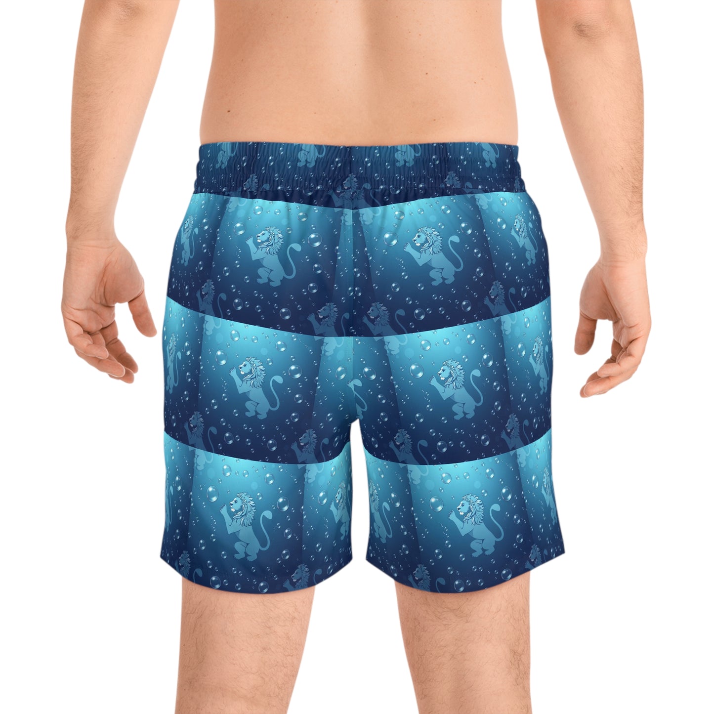 Men's Mid-Length Swim Shorts, (AOP), Leo, Zodiac v1, Bubble Pattern