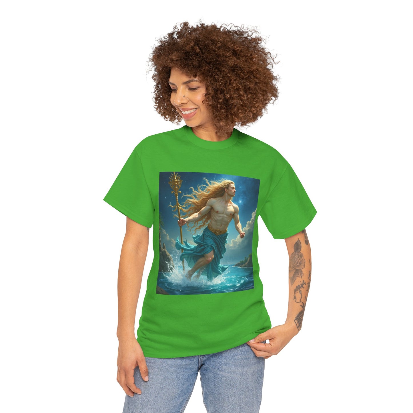 Unisex Heavy Cotton T-Shirt, Aquarius God 4v, Zodiac Design
