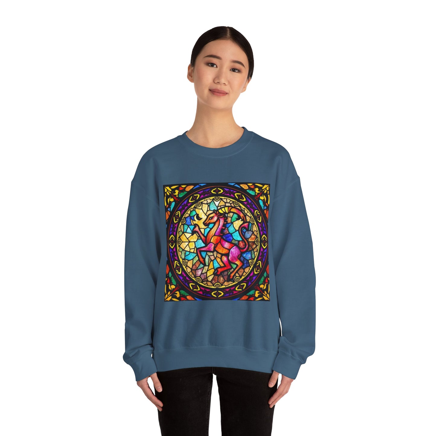 Unisex Heavy Blend™ Crewneck Sweatshirt, Glass, Aries Zodiac Design