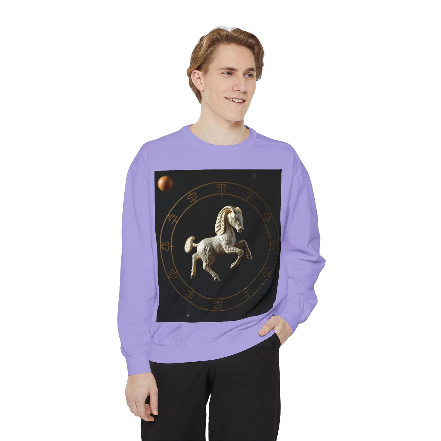 Garment-Dyed Sweatshirt, Unisex, Space Animal Design, Capricorn