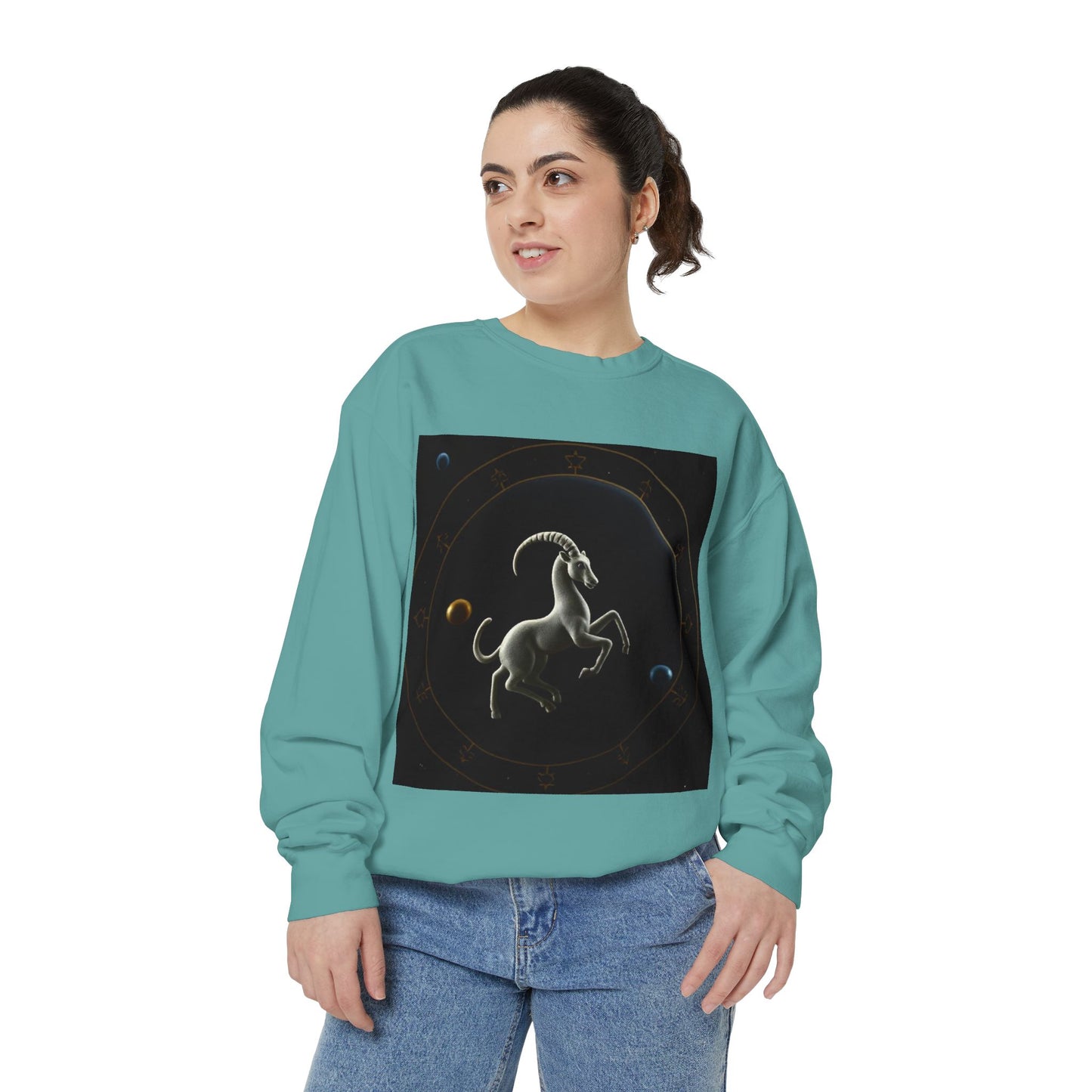 Garment-Dyed Sweatshirt, Unisex, Space Animal Design v1, Capricorn
