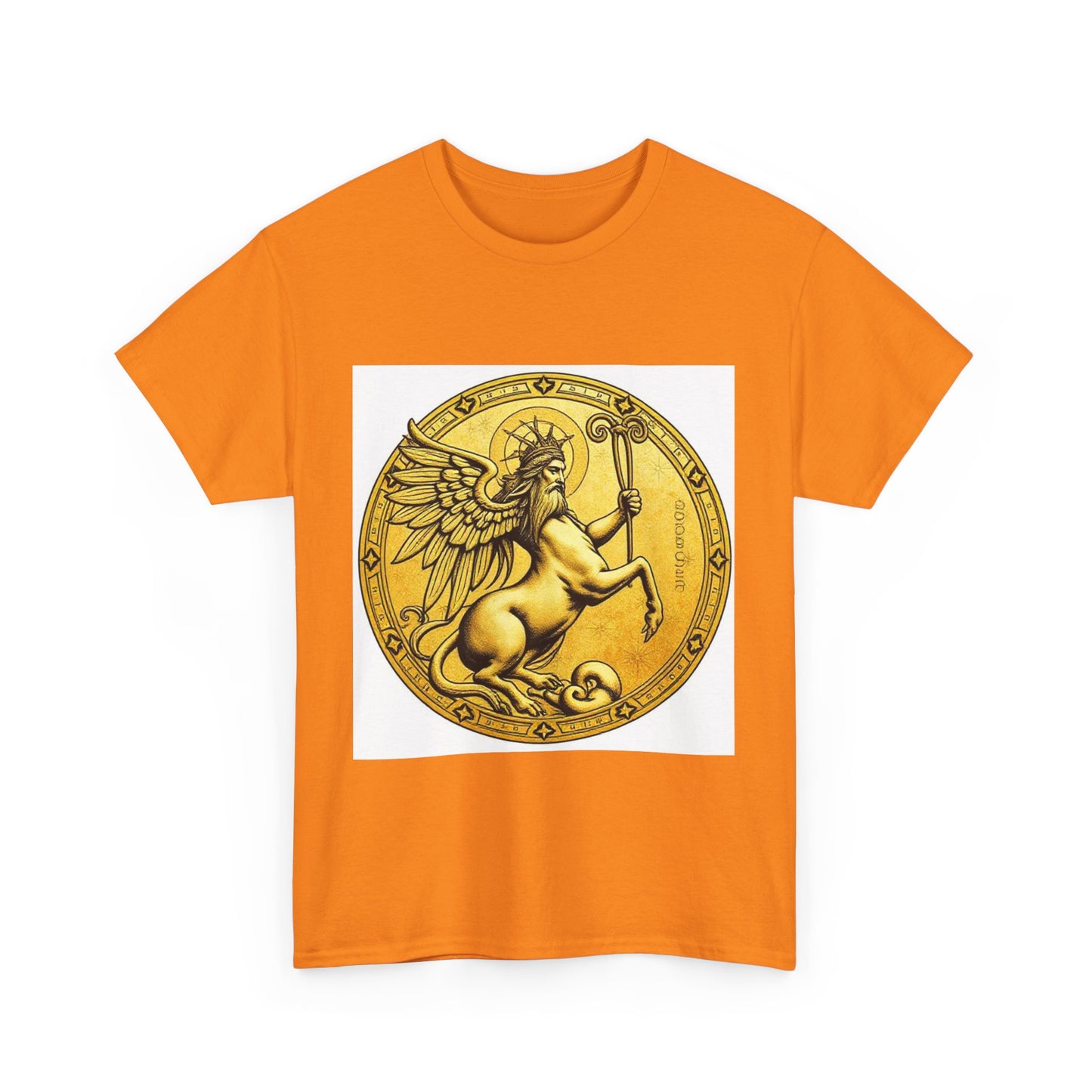Unisex Heavy Cotton T-Shirt, Golden Angel Coin v1, Virgo Zodiac Design