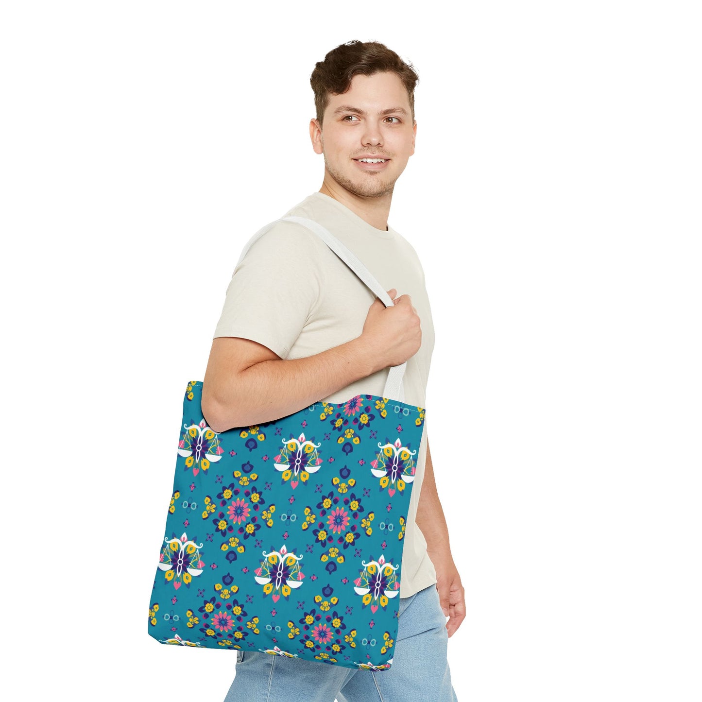 Tote Bag (AOP), Libra, Zodiac v1, Flower Pattern