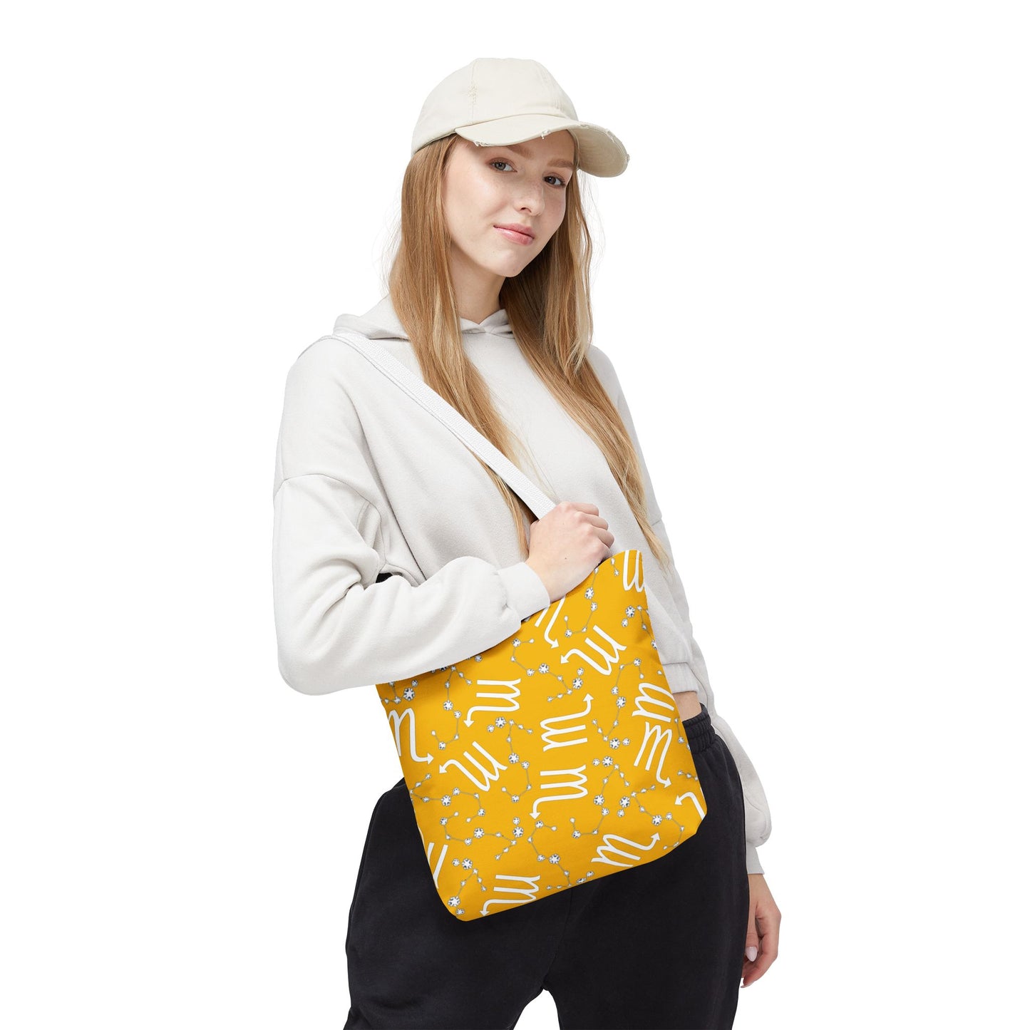 Tote Bag, Scorpio Zodiac Sign, AOP, (Yellow, White)