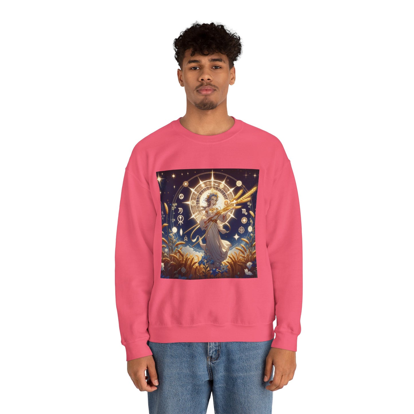 Unisex Heavy Blend™ Crewneck Sweatshirt, anime girl in wheat field, Virgo Zodiac Design