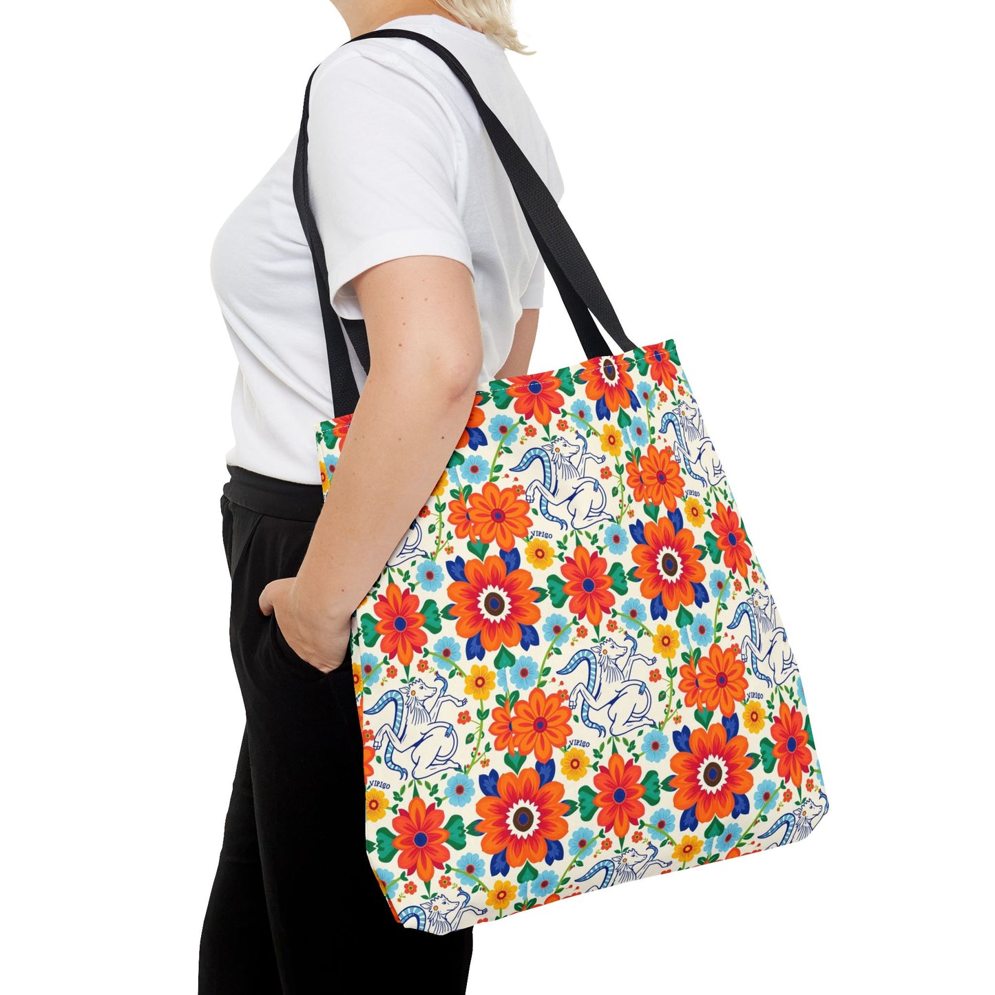Tote Bag (AOP), Virgo, Zodiac v1, Flower Pattern