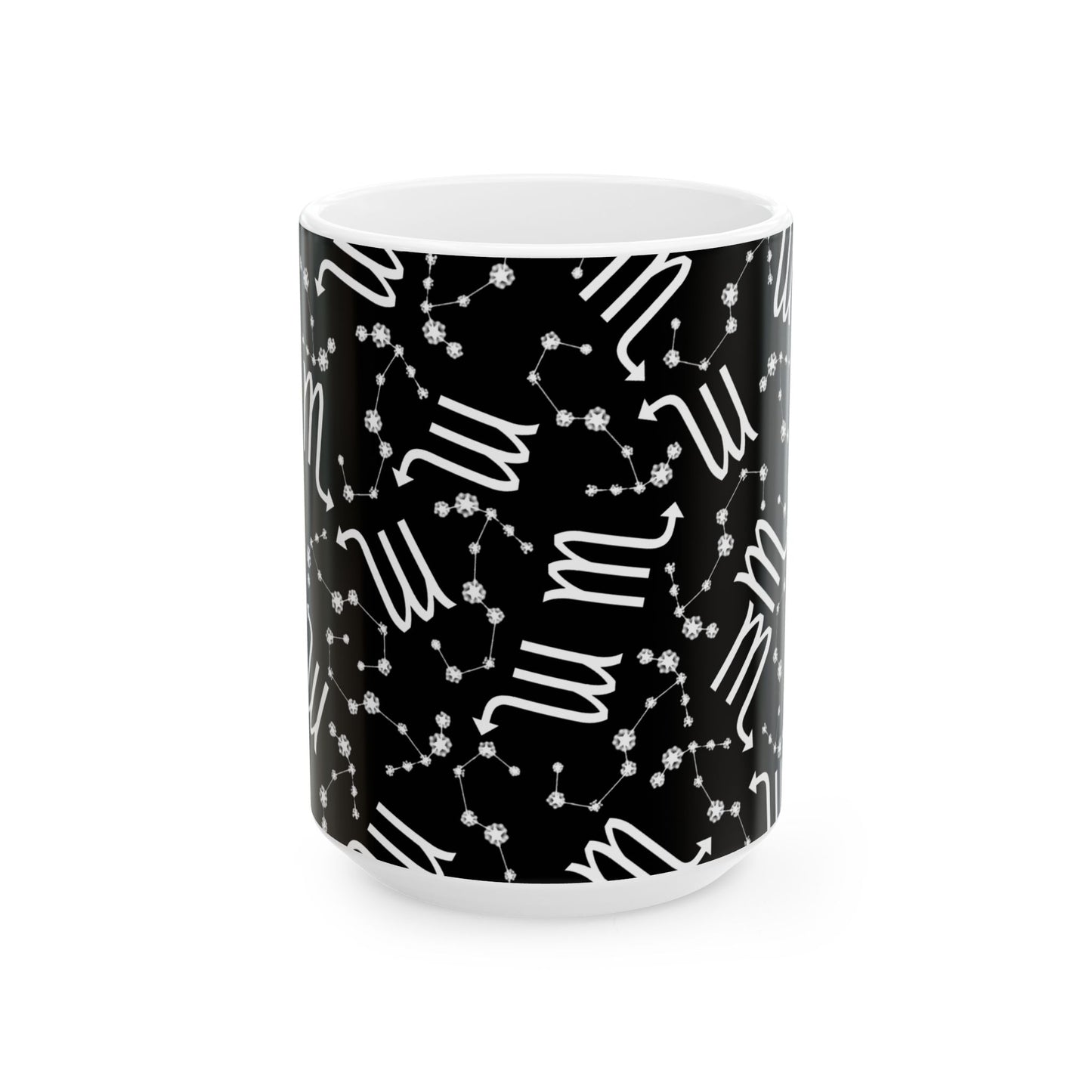 Ceramic Mug, (11oz, 15oz), Ceramic Coffee Mug, Black AOP, Scorpio Zodiac Design