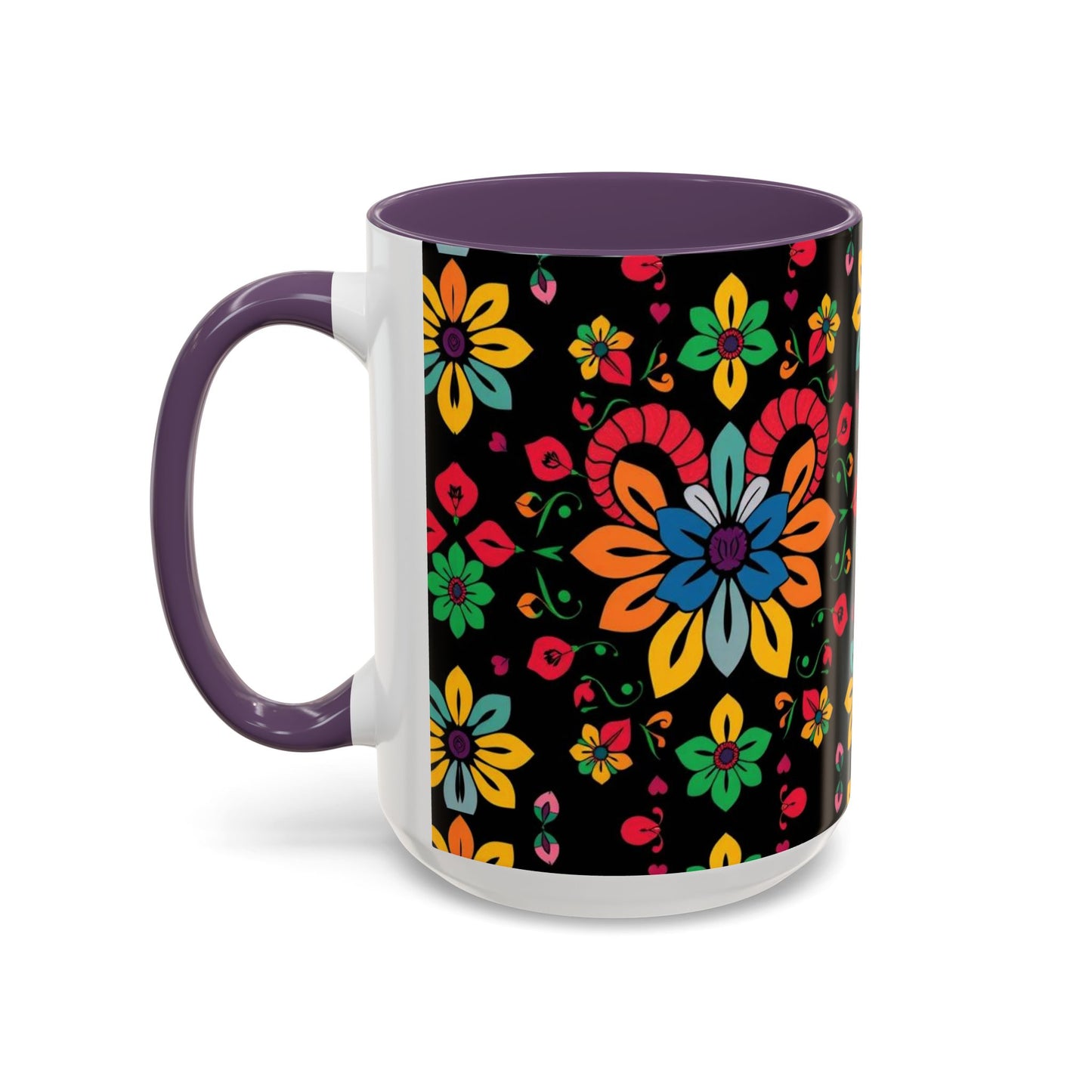Accent Coffee Mug, Aries, Zodiac v3, Flower Pattern, (11, 15oz)