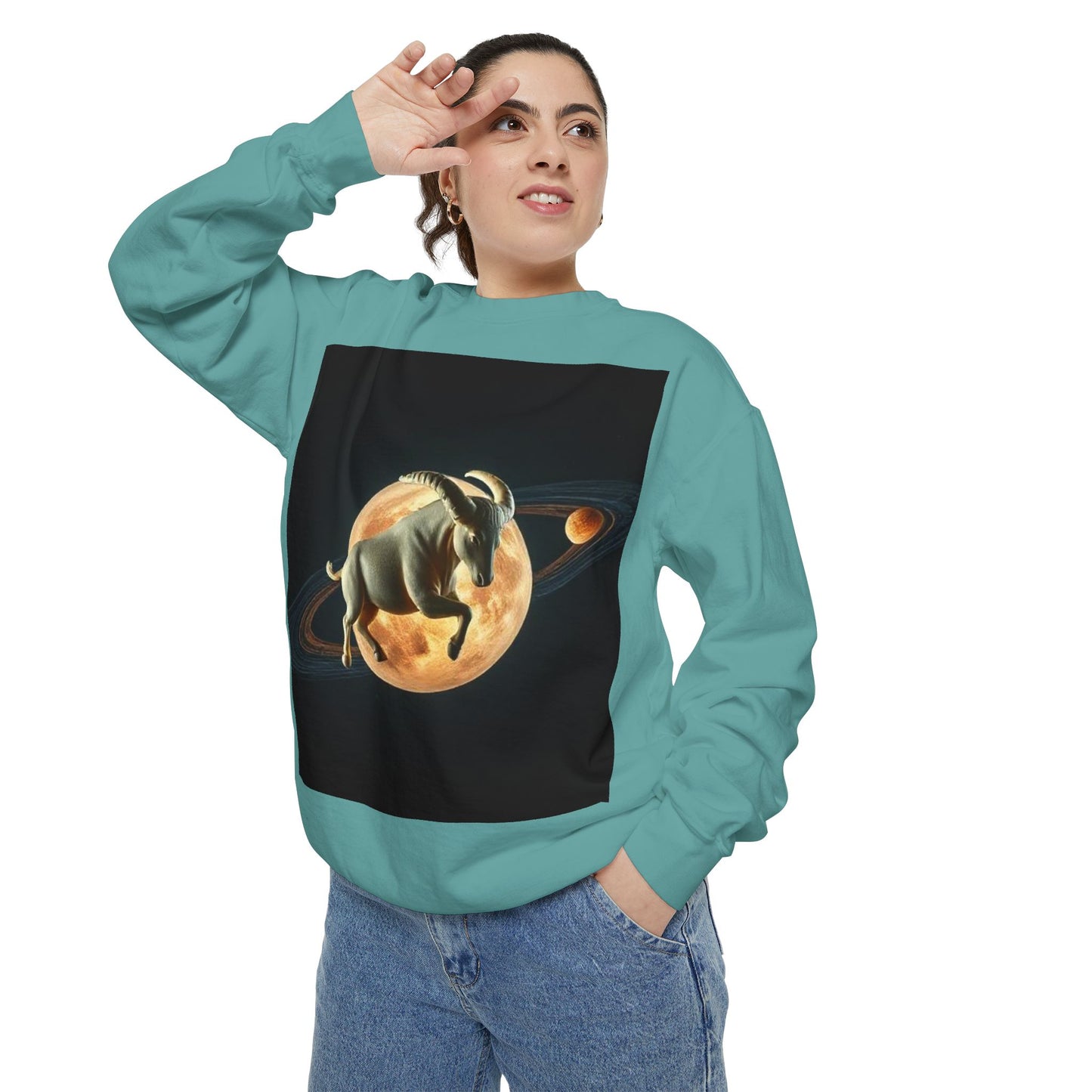 Garment-Dyed Sweatshirt, Unisex, Space Animal Design v1, Taurus