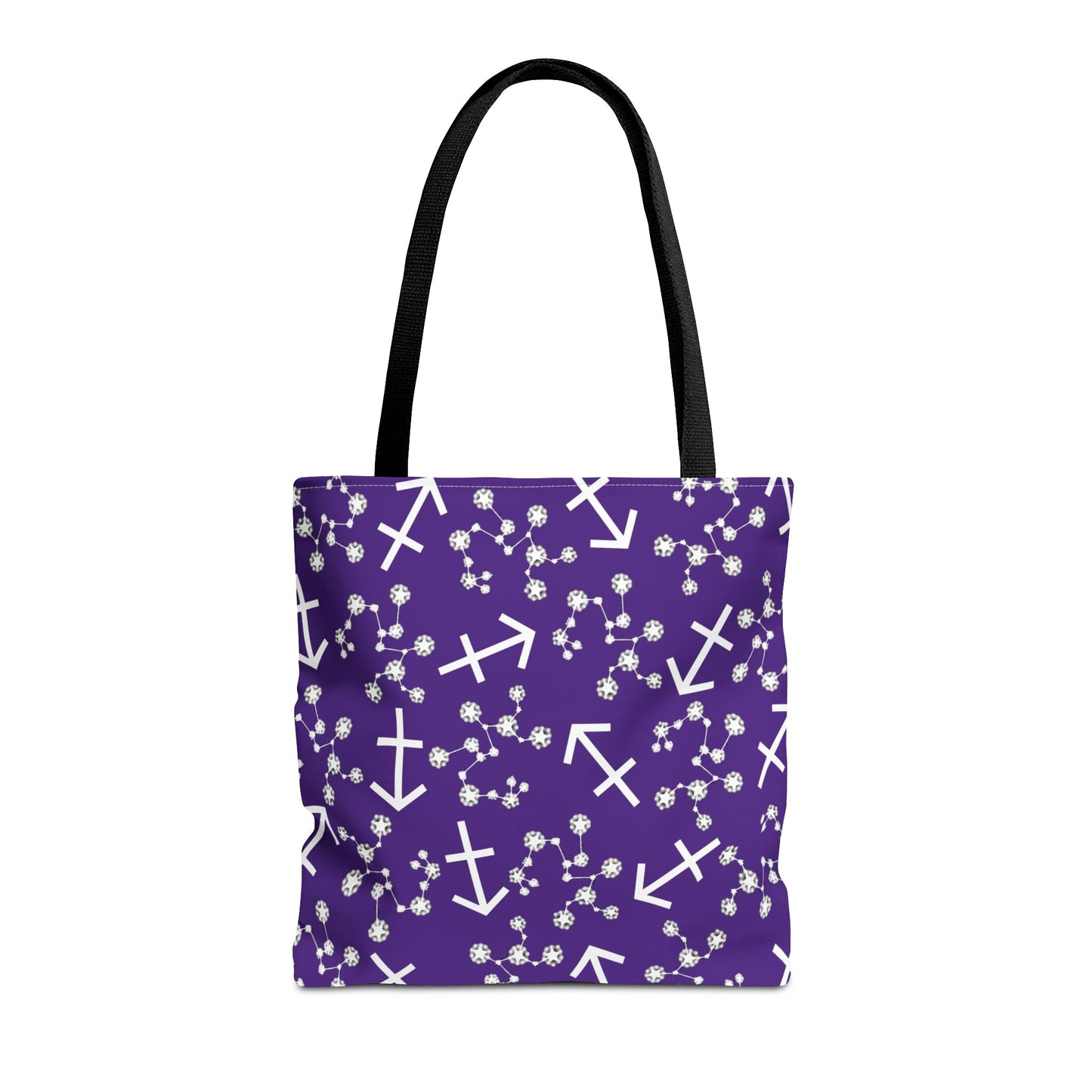 Tote Bag, Sagittarius Zodiac Sign, AOP, (Purple, White Print)