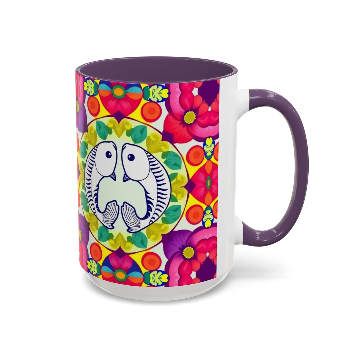 Accent Coffee Mug, Pisces, Zodiac v4, Flower Pattern, (11, 15oz)