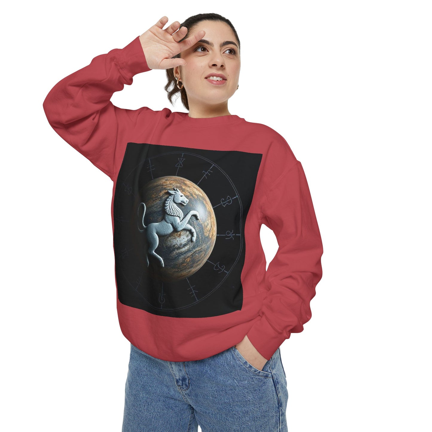 Garment-Dyed Sweatshirt, Unisex, Space Animal Design, Aquarius