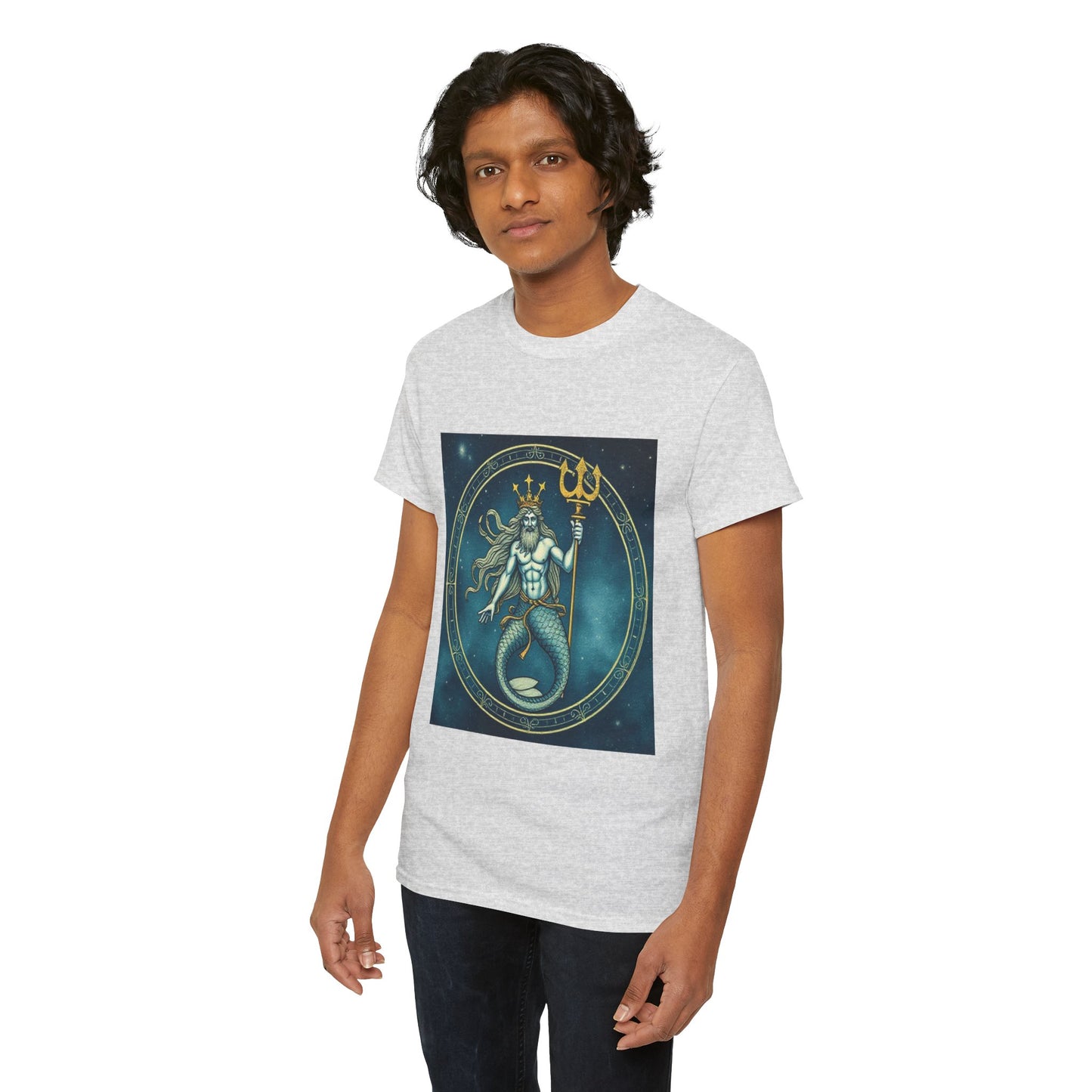 Unisex Heavy Cotton T-Shirt, Aquarius God 6v, Zodiac Design