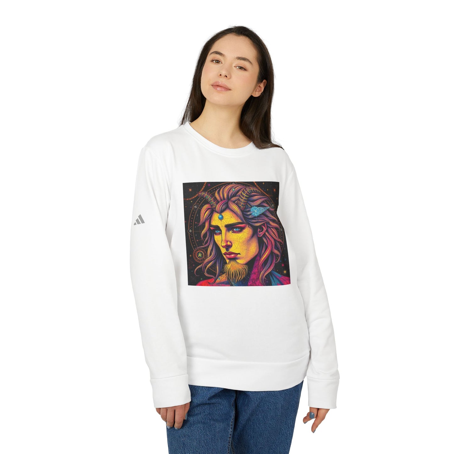 Adidas, Unisex Fleece Crewneck Sweatshirt, Aquarius, Pop Art v1, Zodiac