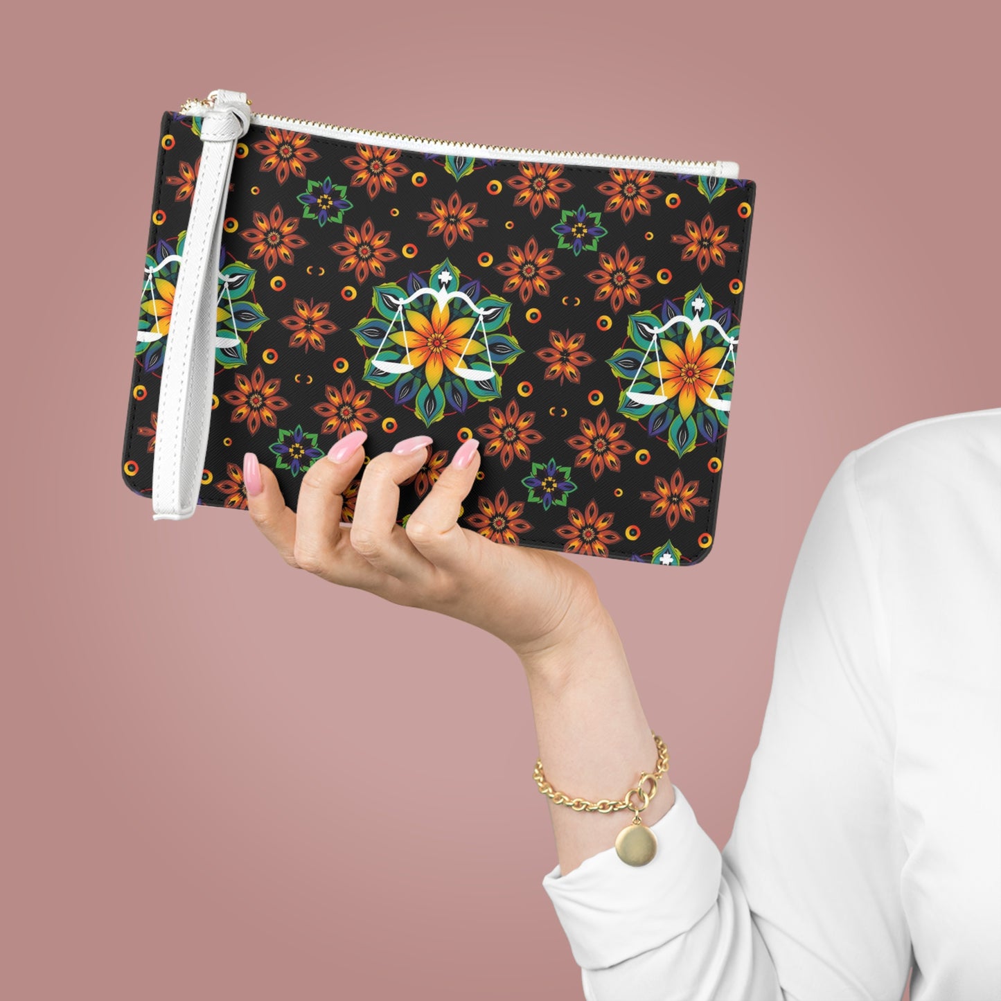 Clutch Bag, Libra, Zodiac, Flower Pattern
