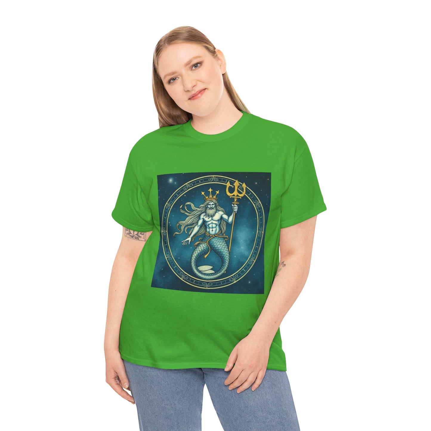 Unisex Heavy Cotton T-Shirt, Aquarius God 6v, Zodiac Design