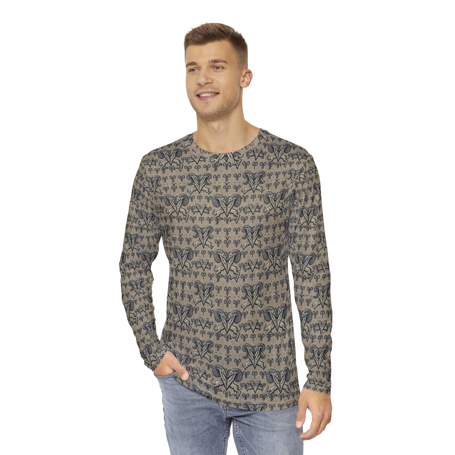 Men's Long Sleeve Shirt, (AOP), Aries, Zodiac, Pattern