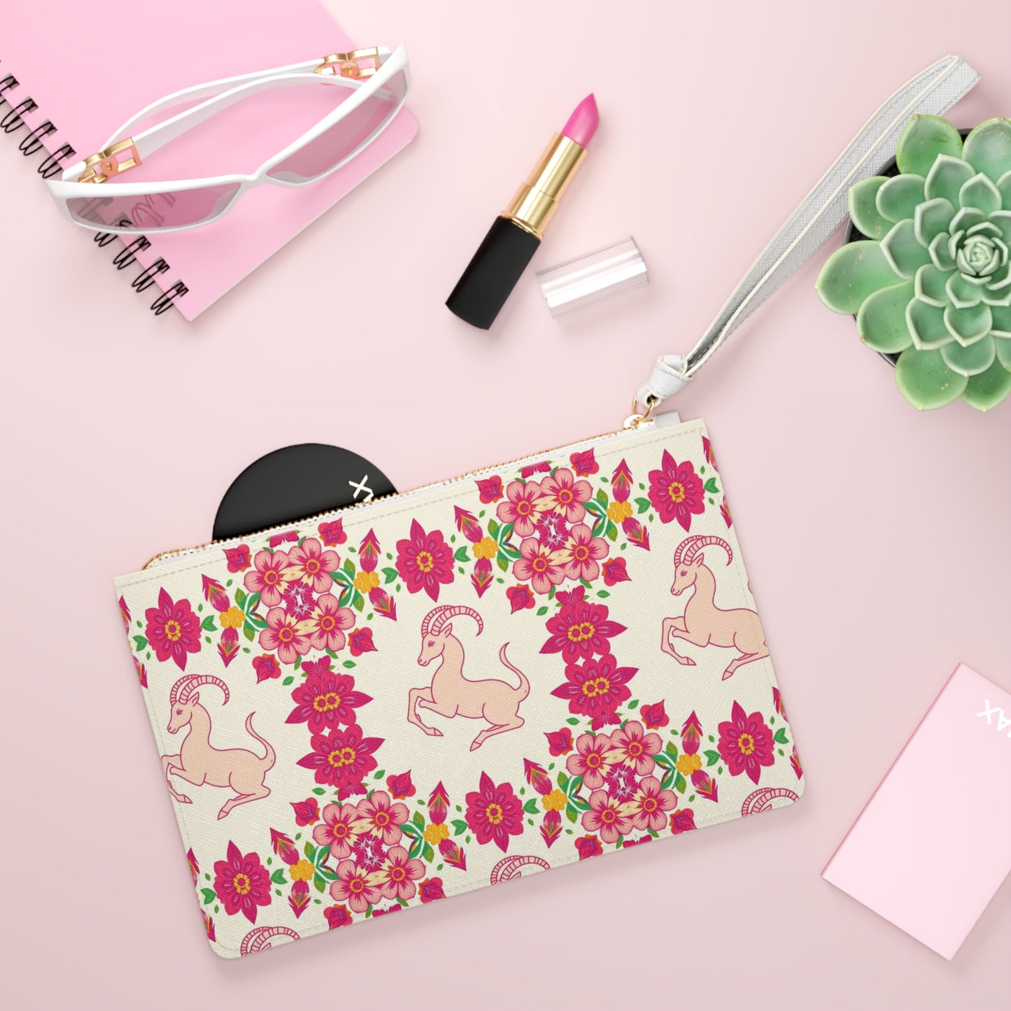 Clutch Bag, Capricorn, Zodiac v4, Flower Pattern