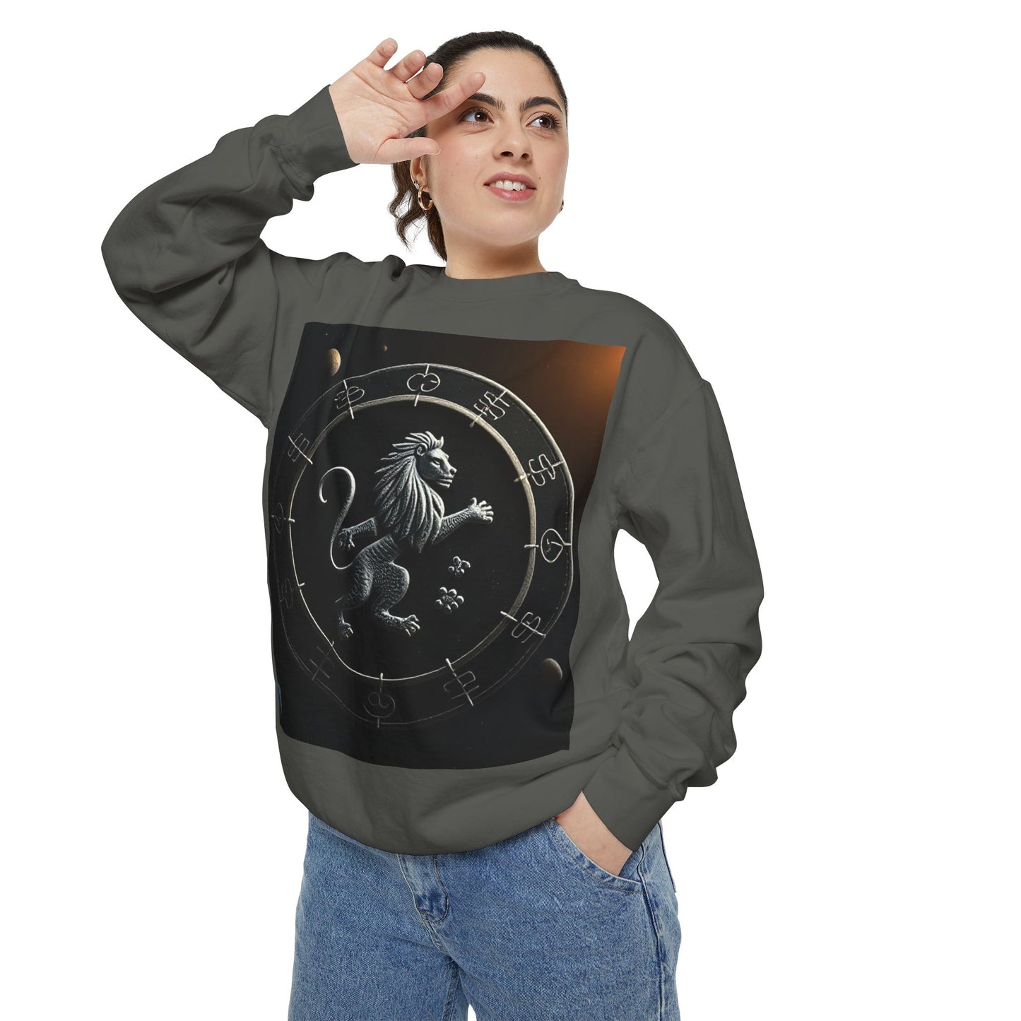 Garment-Dyed Sweatshirt, Unisex, Space Animal Design, Leo