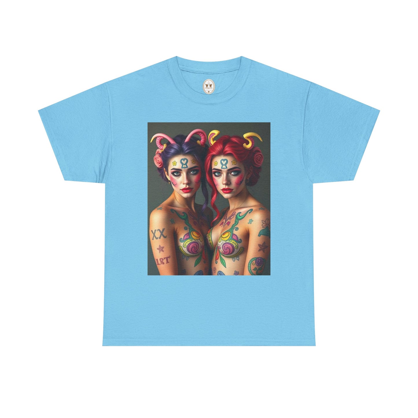 Unisex Heavy Cotton T-Shirt, Gemini, Zodiac v3, Sexy Art