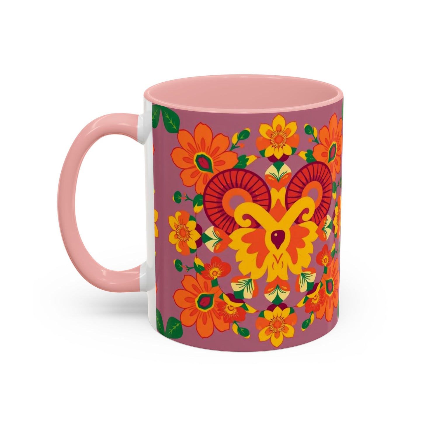 Accent Coffee Mug, Aries, Zodiac v1, Flower Pattern, (11, 15oz)