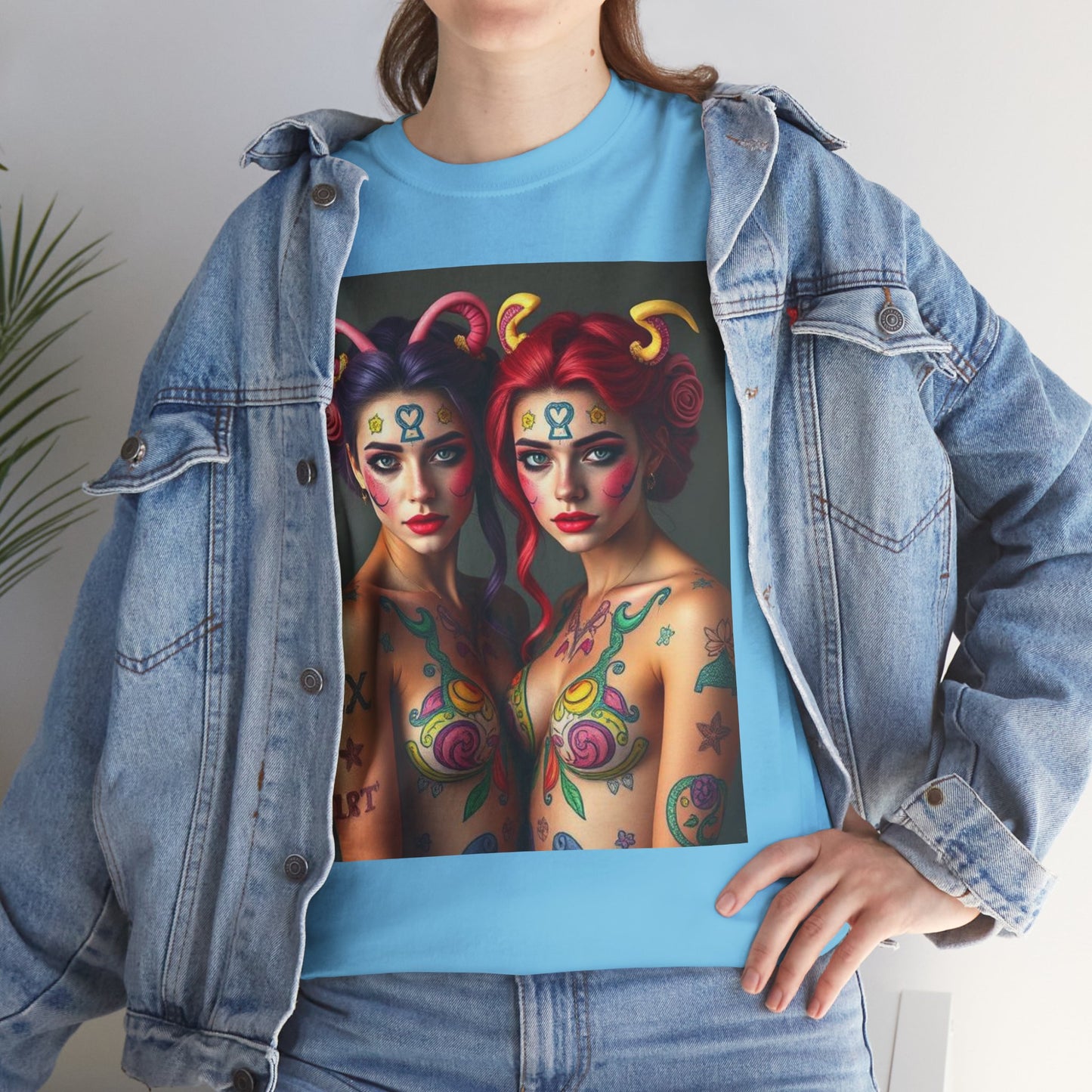 Unisex Heavy Cotton T-Shirt, Gemini, Zodiac v3, Sexy Art