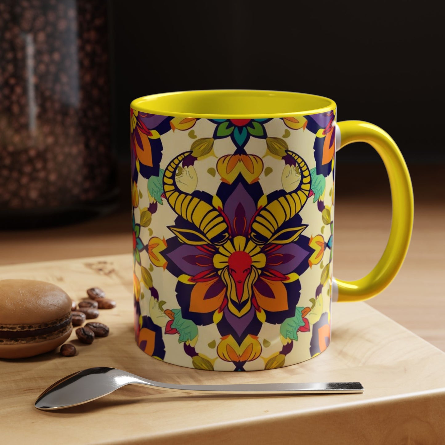 Accent Coffee Mug, Taurus, Zodiac v3. Flower Pattern, (11, 15oz)